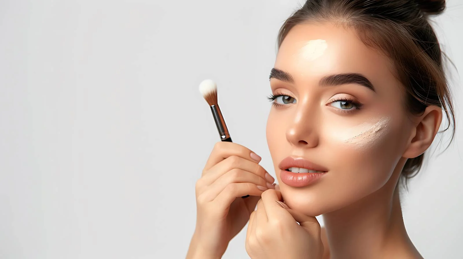 Elegant woman using face powder cosmetic product – free facial care image from Dotvec