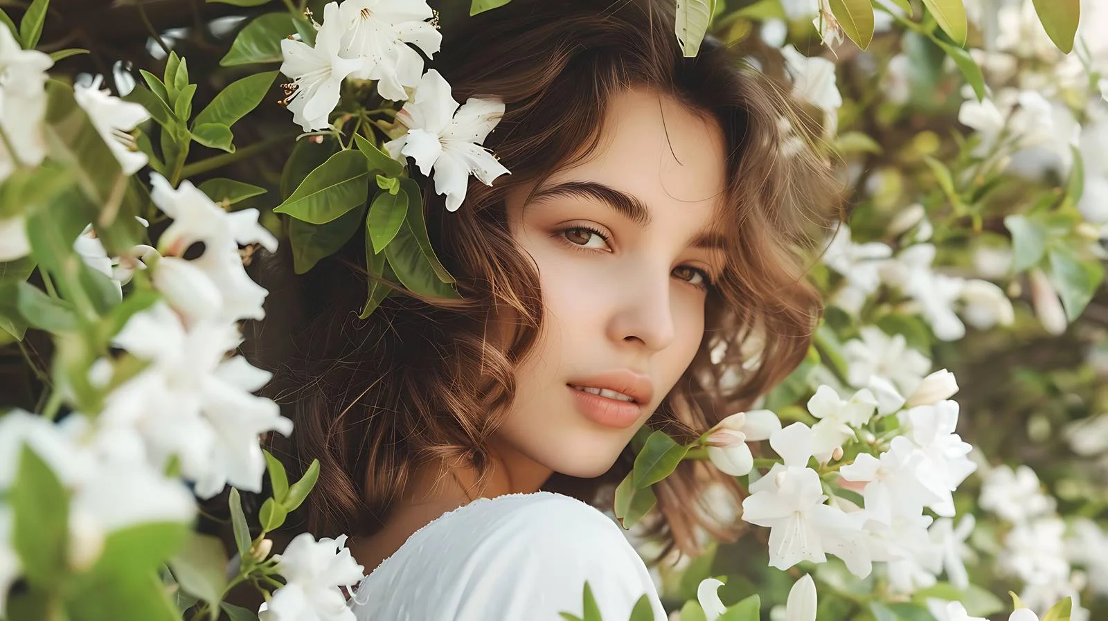 Serene Woman Among Spring Flowers — free download from Dotvec