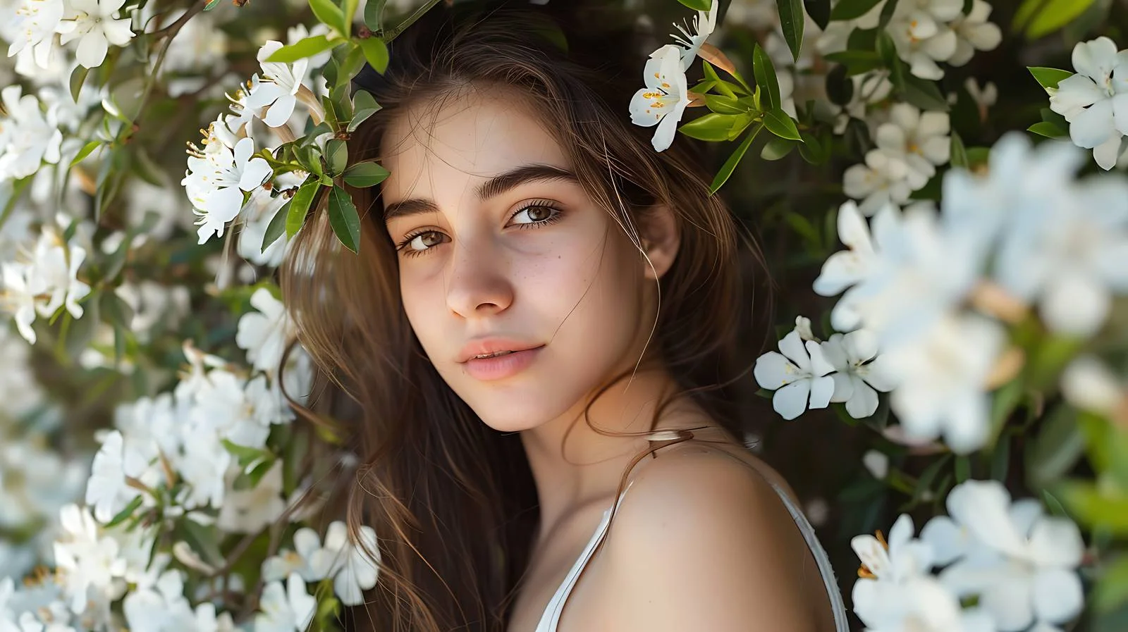 Elegant young lady in spring garden near jasmine — free download from Dotvec