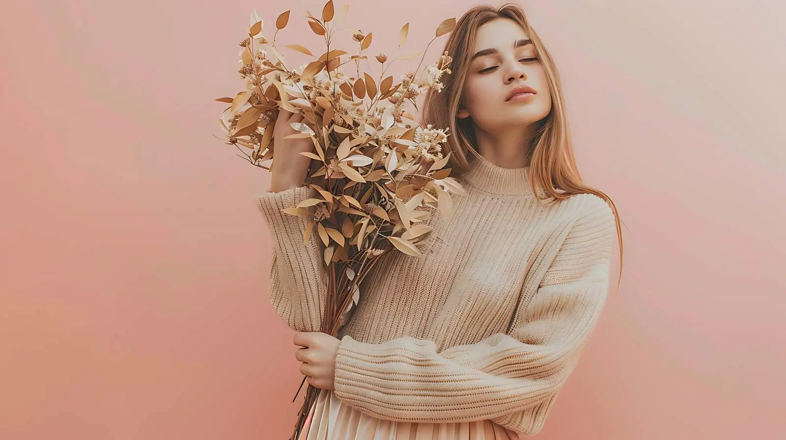 Stylish Woman in Beige Sweater and Silk Skirt – free youthful energy image from Dotvec