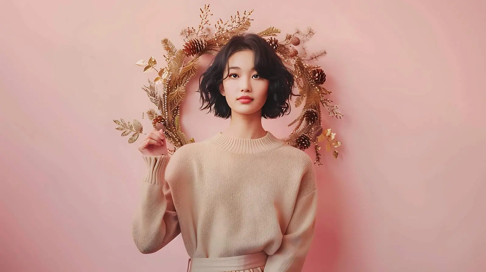 Stylish Young Woman in Beige Sweater and Silk Skirt — free download from Dotvec