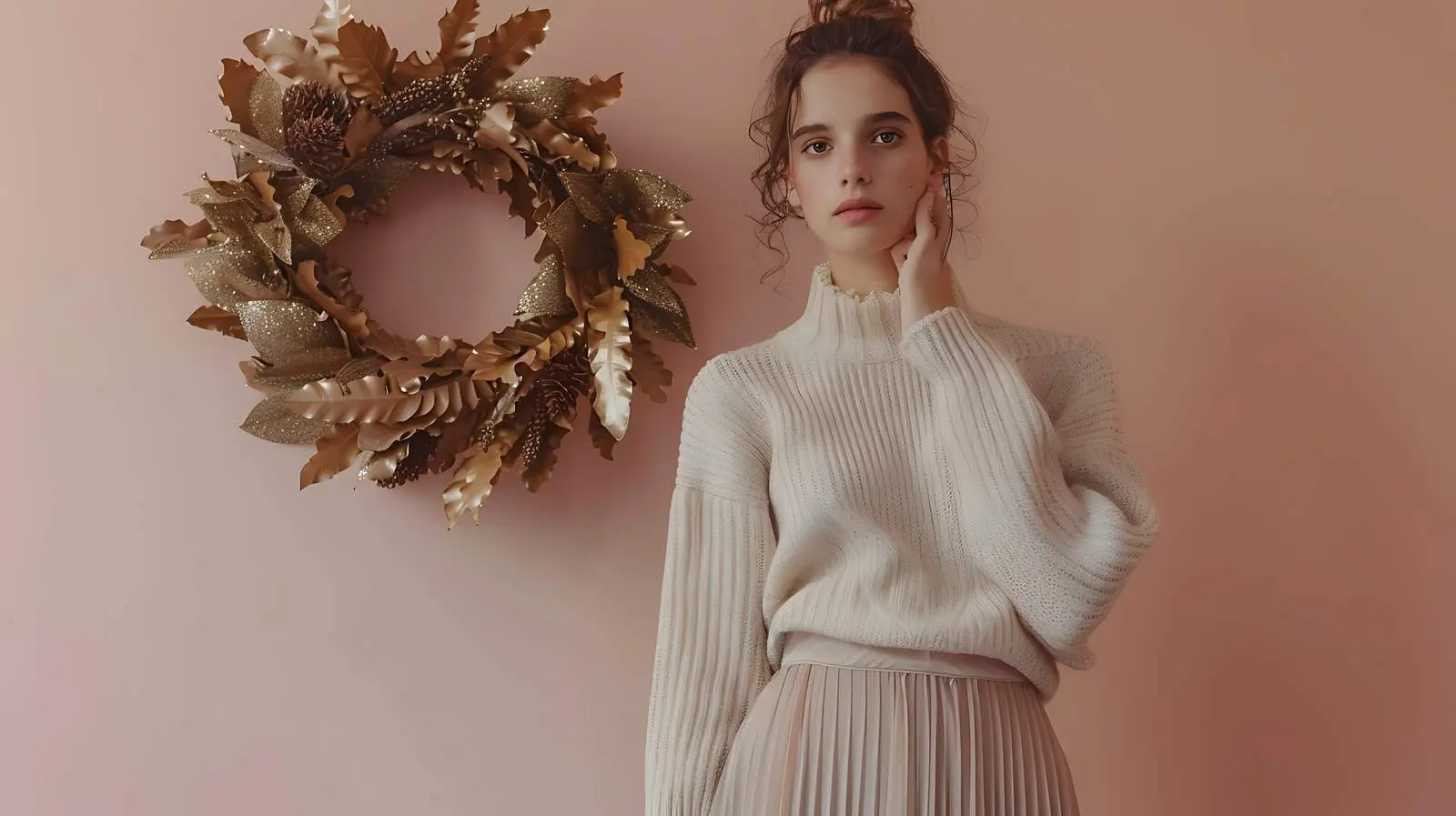 Elegant Young Woman in Beige Sweater and Silk Skirt – free race image from Dotvec