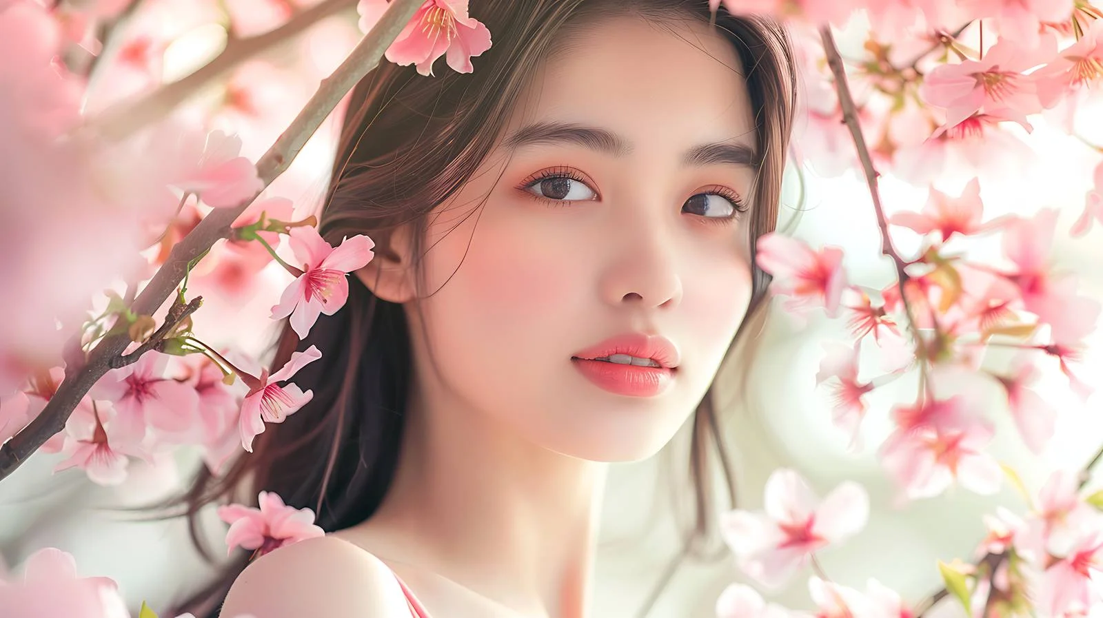 Graceful woman surrounded by cherry blossoms — free download from Dotvec