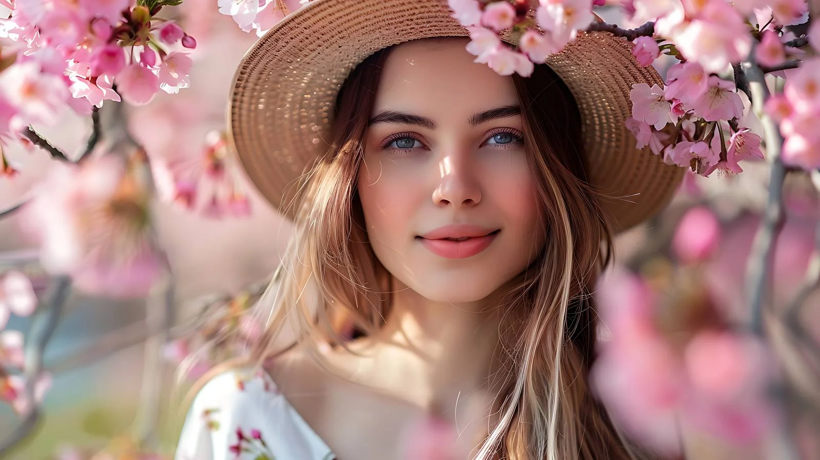 Elegant Woman Surrounded by Cherry Blossoms — free download from Dotvec