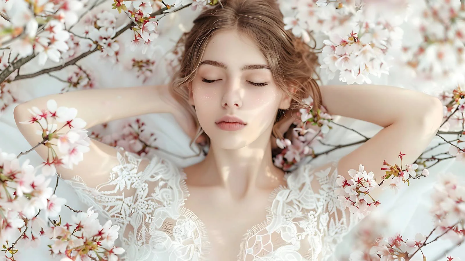 Elegant Woman Amid Cherry Blossoms Bloom — free download from Dotvec