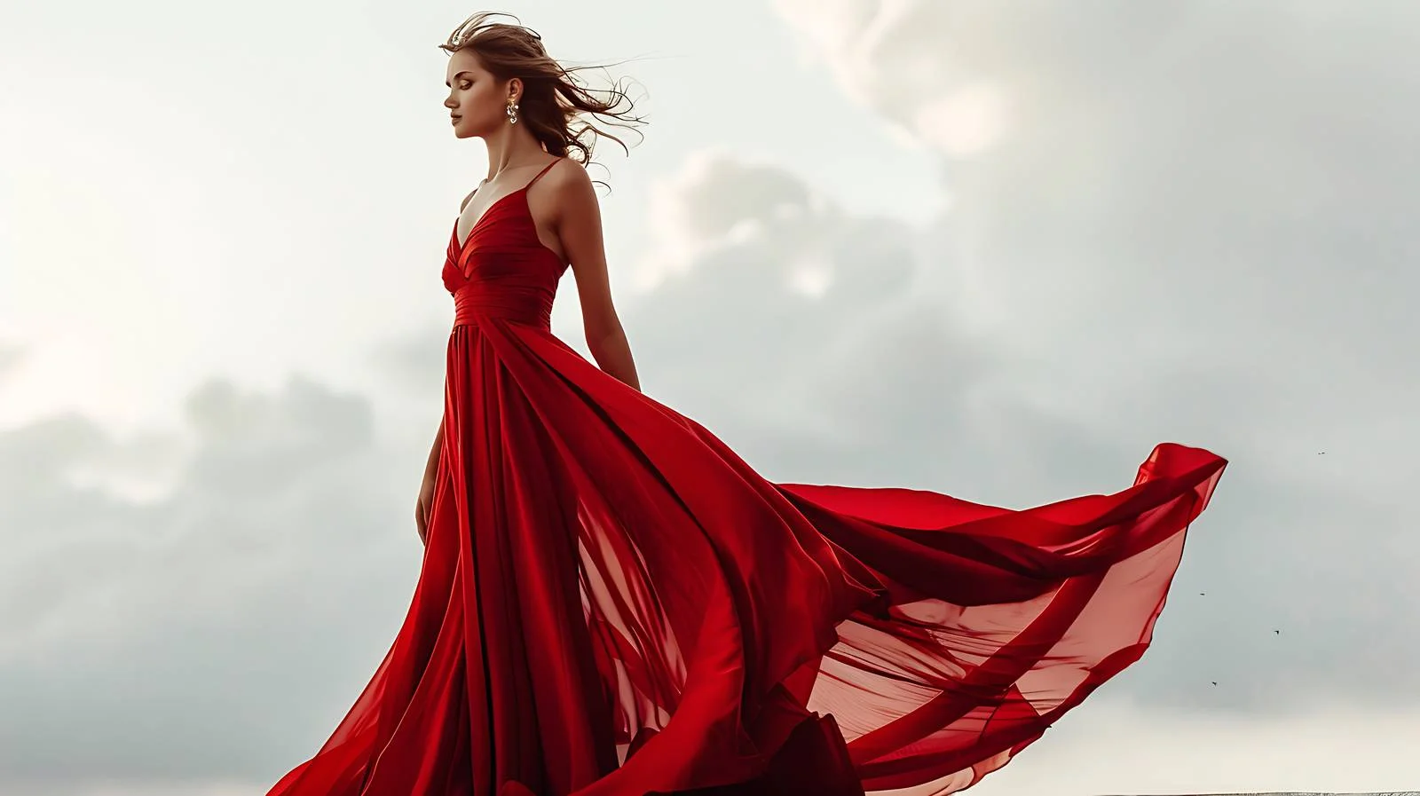 Elegant Woman in Red Dress Pose — free download from Dotvec