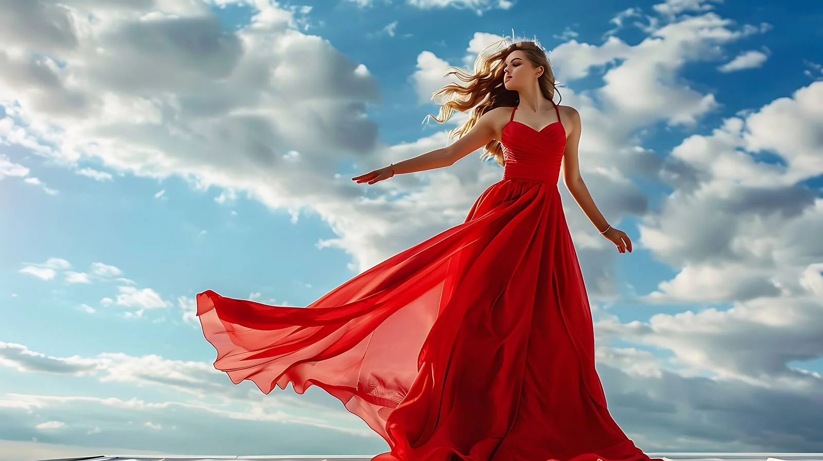 Elegant Woman in Red Dress Posing — free download from Dotvec
