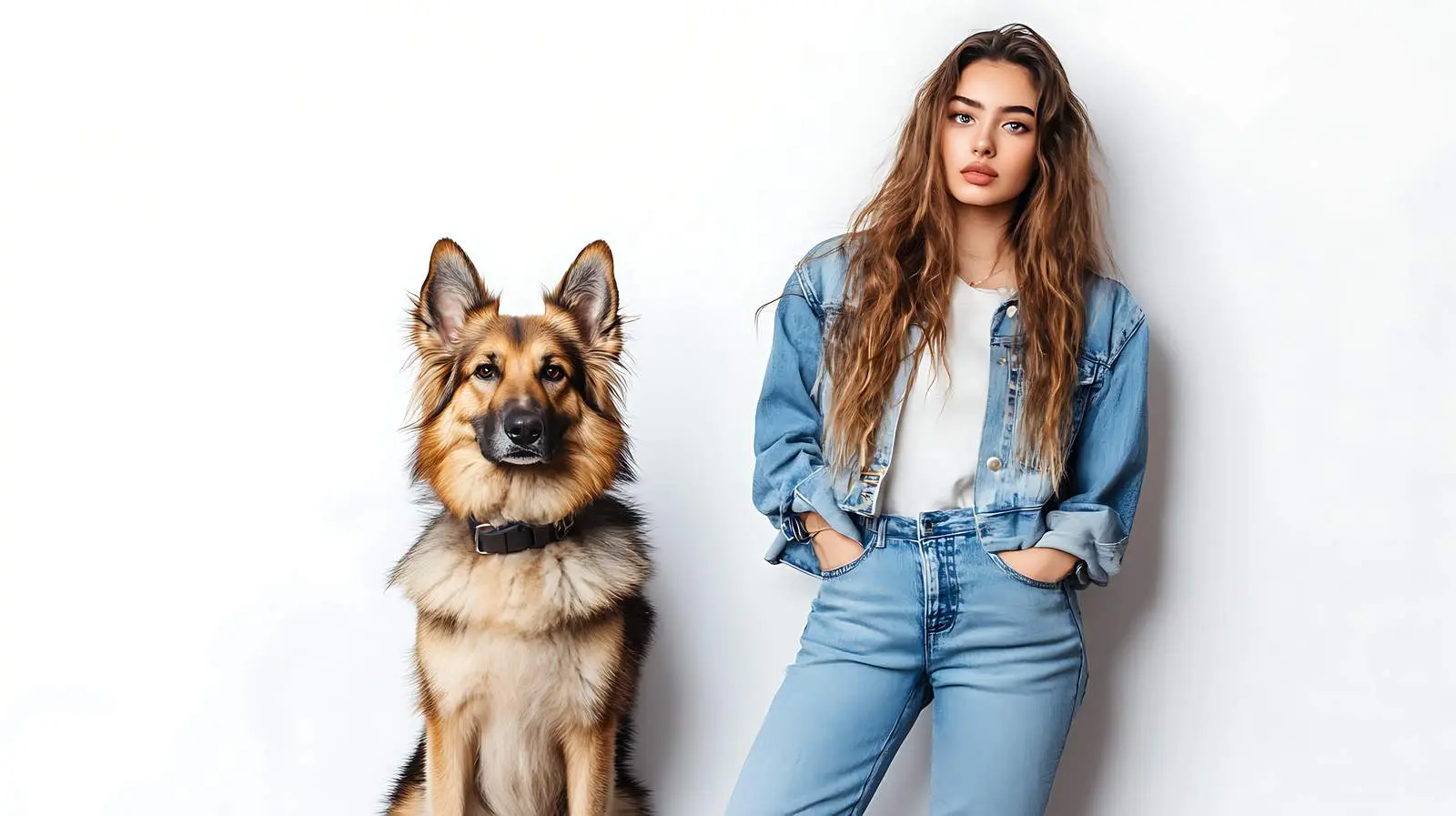 Young Woman in Jeans with a Dog – free kiss image from Dotvec