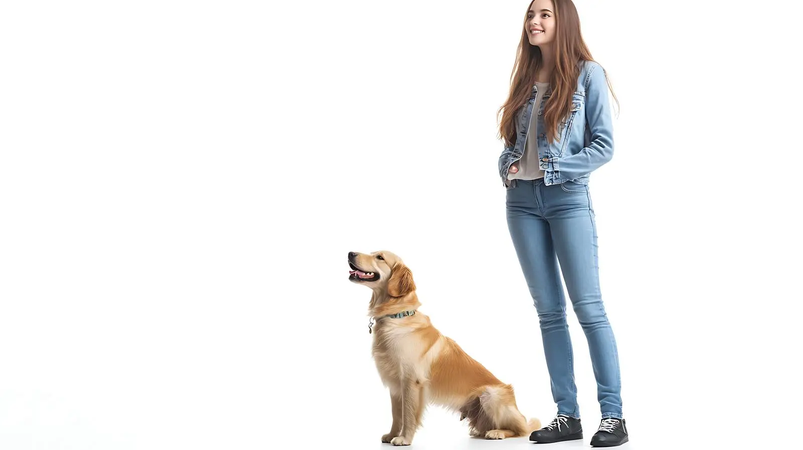Young Woman in Jeans with Dog — free download from Dotvec