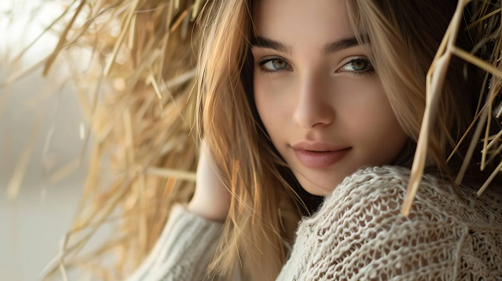 Graceful young lady by hay bale — free download from Dotvec