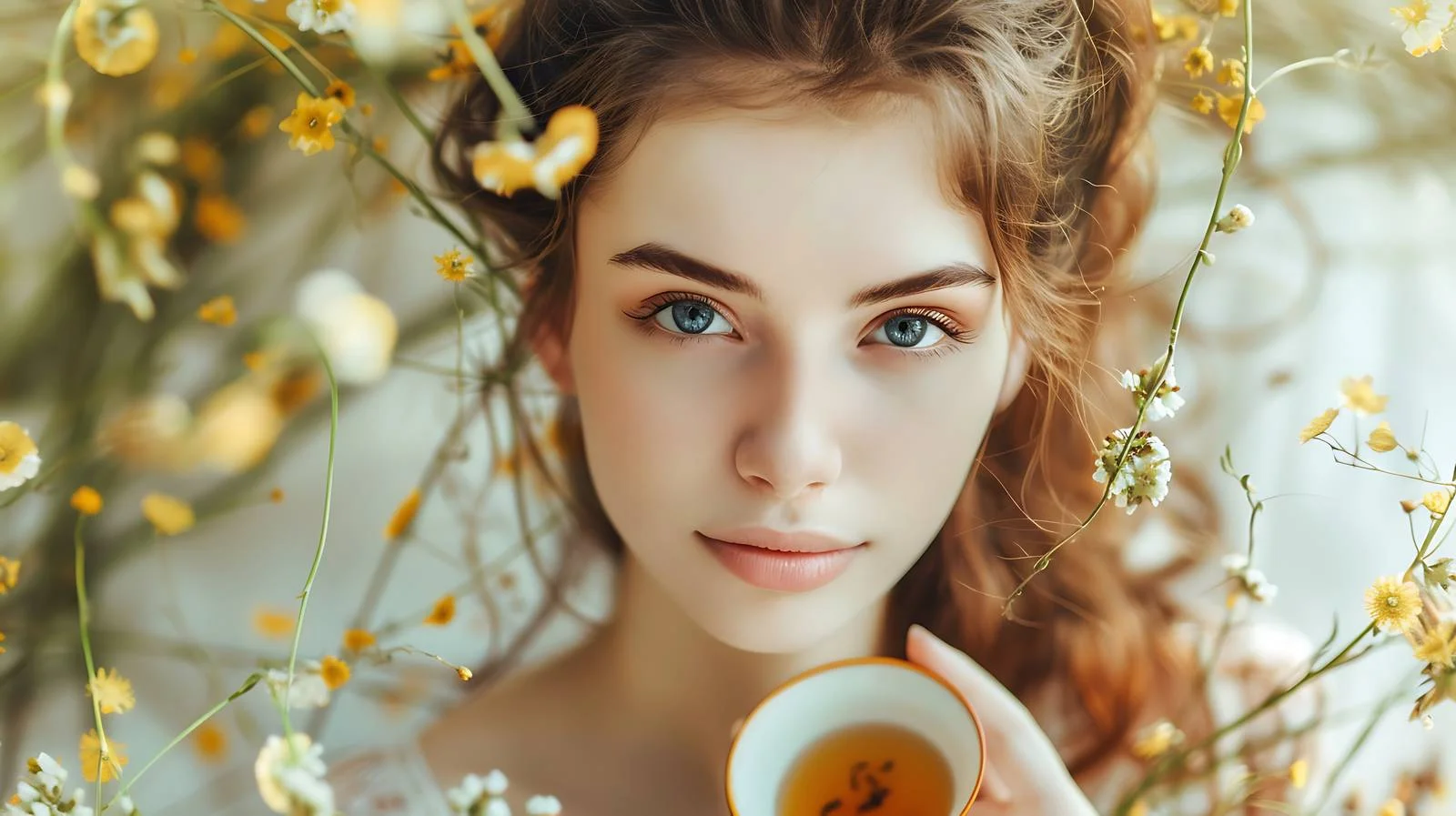 Elegant Woman Amidst Blooming Ivy Leaves — free download from Dotvec