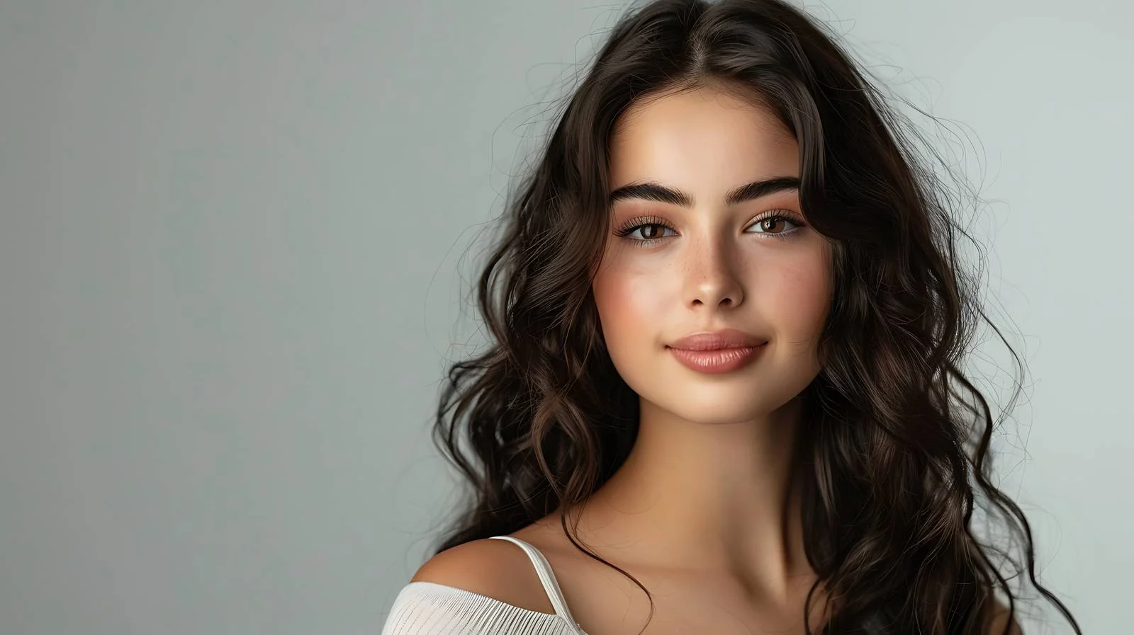 Elegant young lady posing on grey backdrop — free download from Dotvec