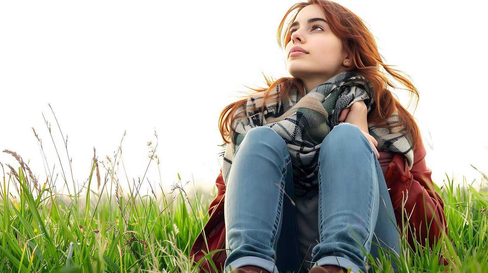 Serene Woman Relaxing in Grass Outdoors — free download from Dotvec