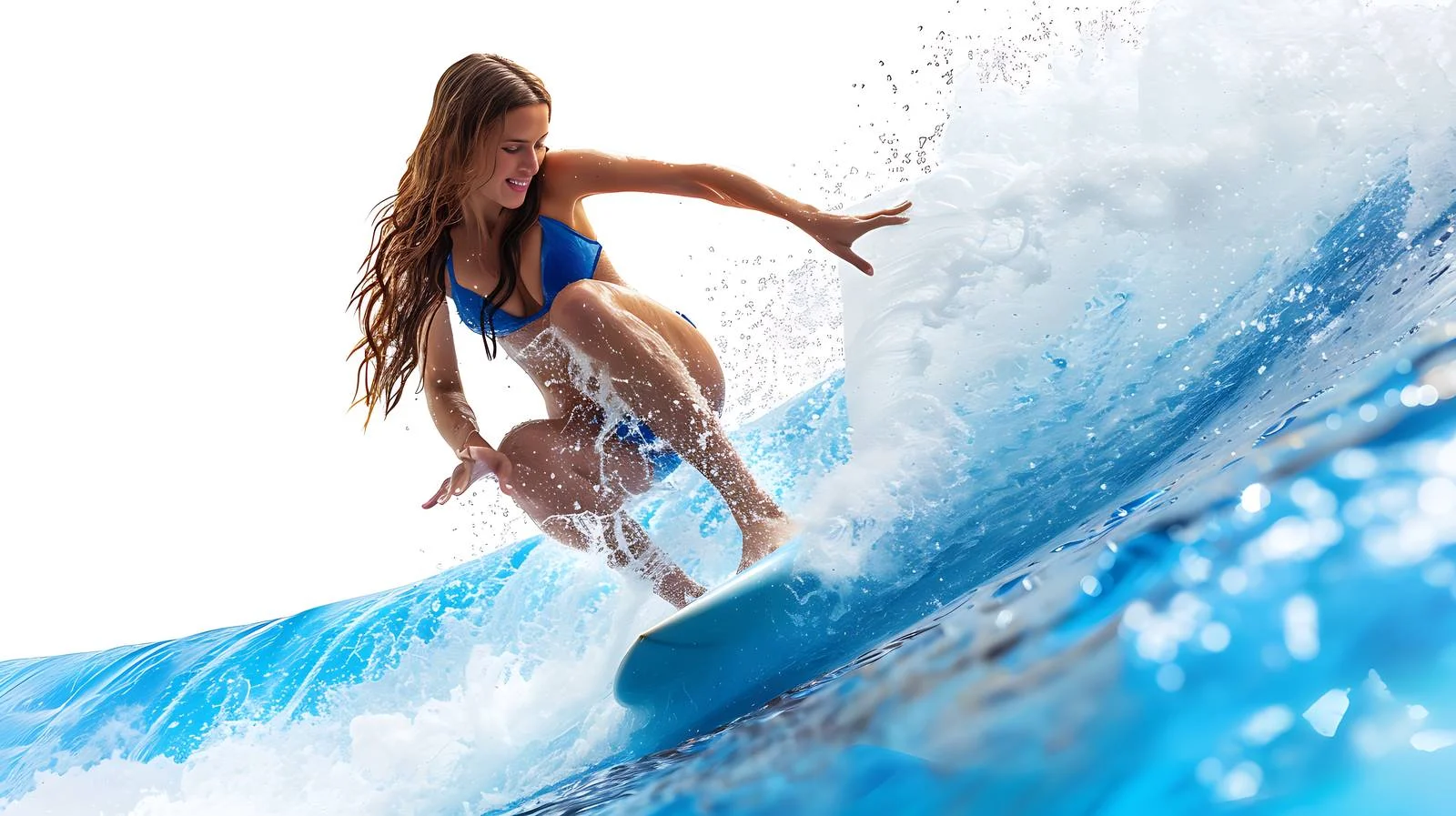 Graceful young lady surfing on wave simulator — free download from Dotvec