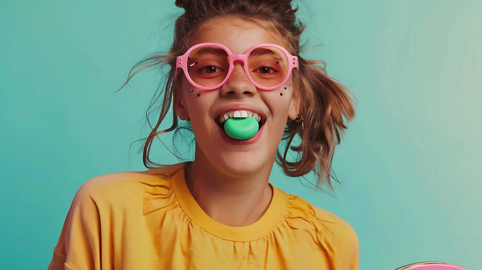 Youthful Woman with Skateboard and Chewing Gum — free download from Dotvec