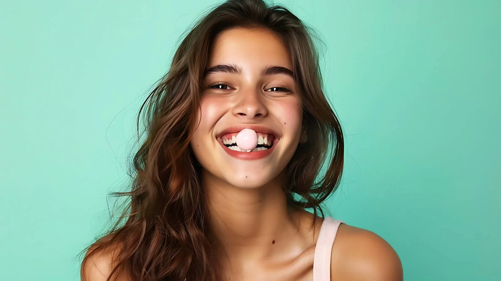 Chic Woman with Gum on Green Background — free download from Dotvec