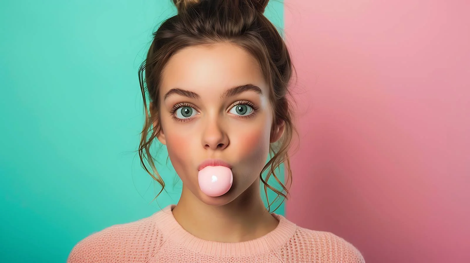 Chic Woman Green Background Chewing Gum — free download from Dotvec