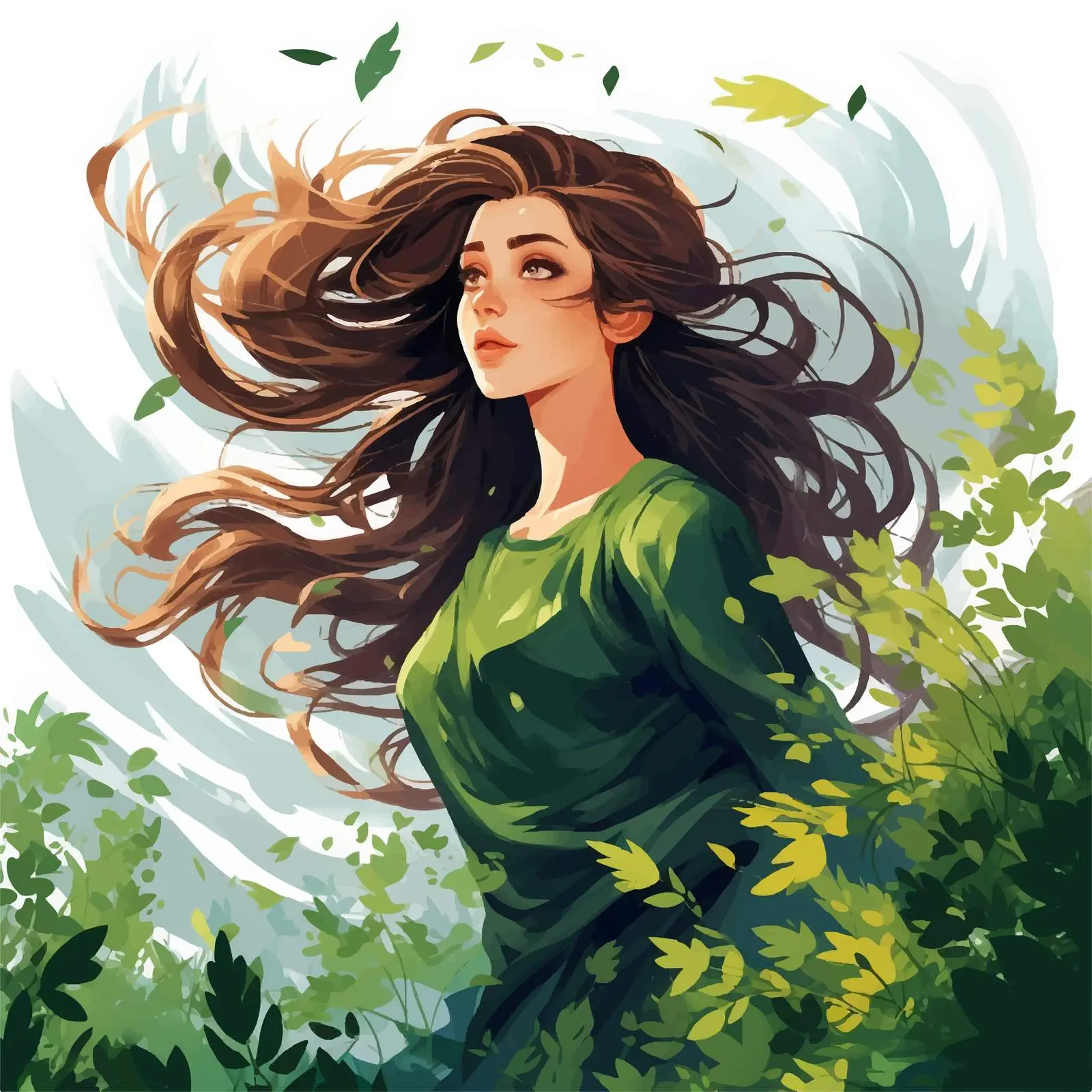 Brunette Woman Waving in the Wind — free download from Dotvec