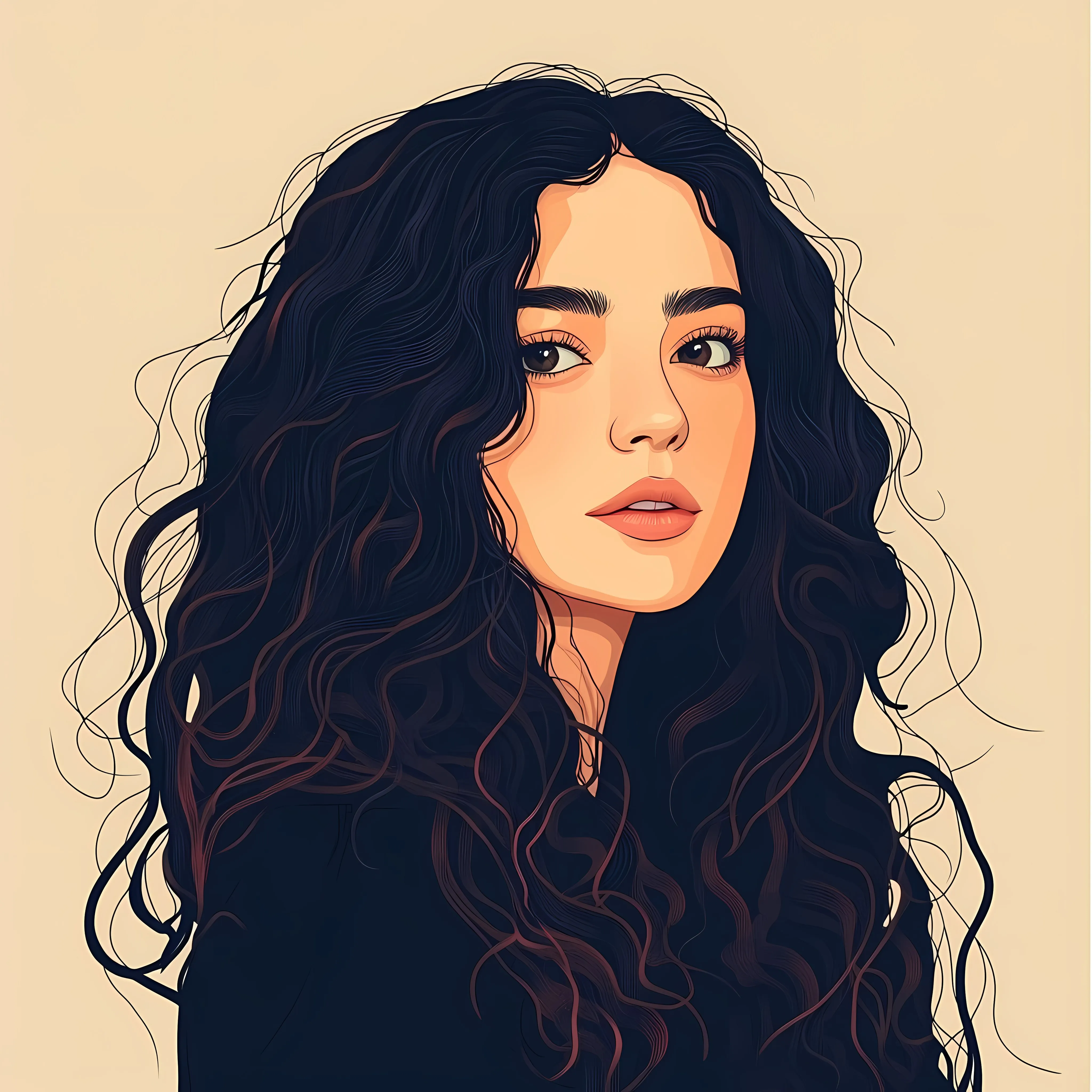 Young Woman with Long Curly Hair Indoors — free download from Dotvec