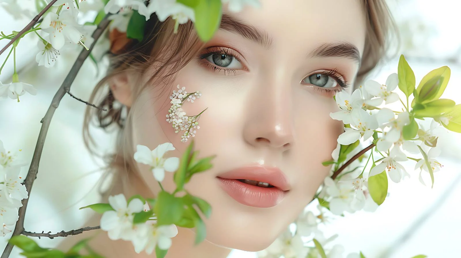 Elegant Woman with Makeup in Blossoming Garden — free download from Dotvec