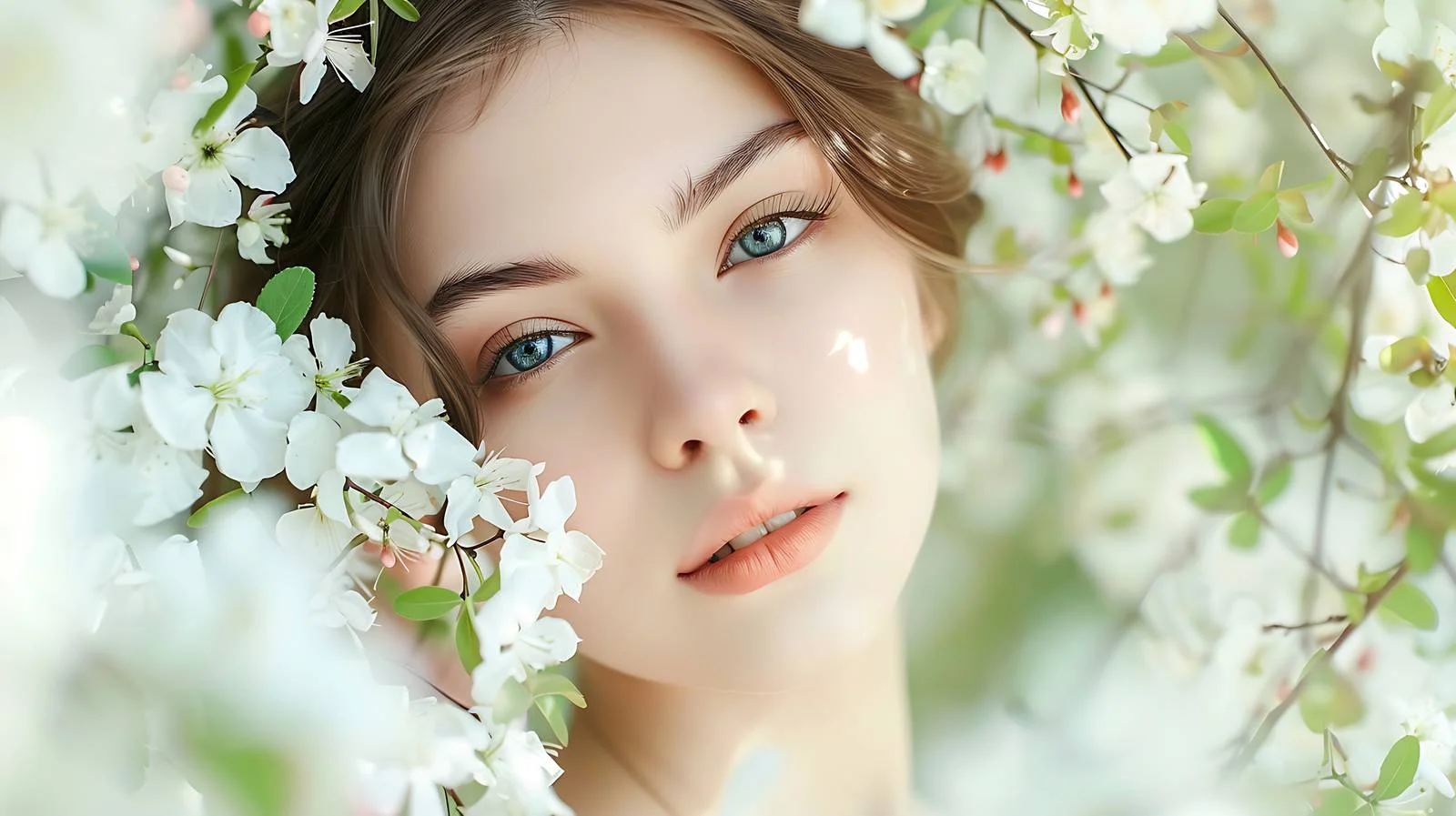 Elegant young lady with makeup in lush garden — free download from Dotvec