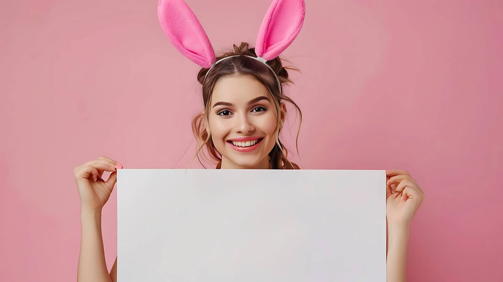 Playful Woman with Pink Bunny Ears — free download from Dotvec