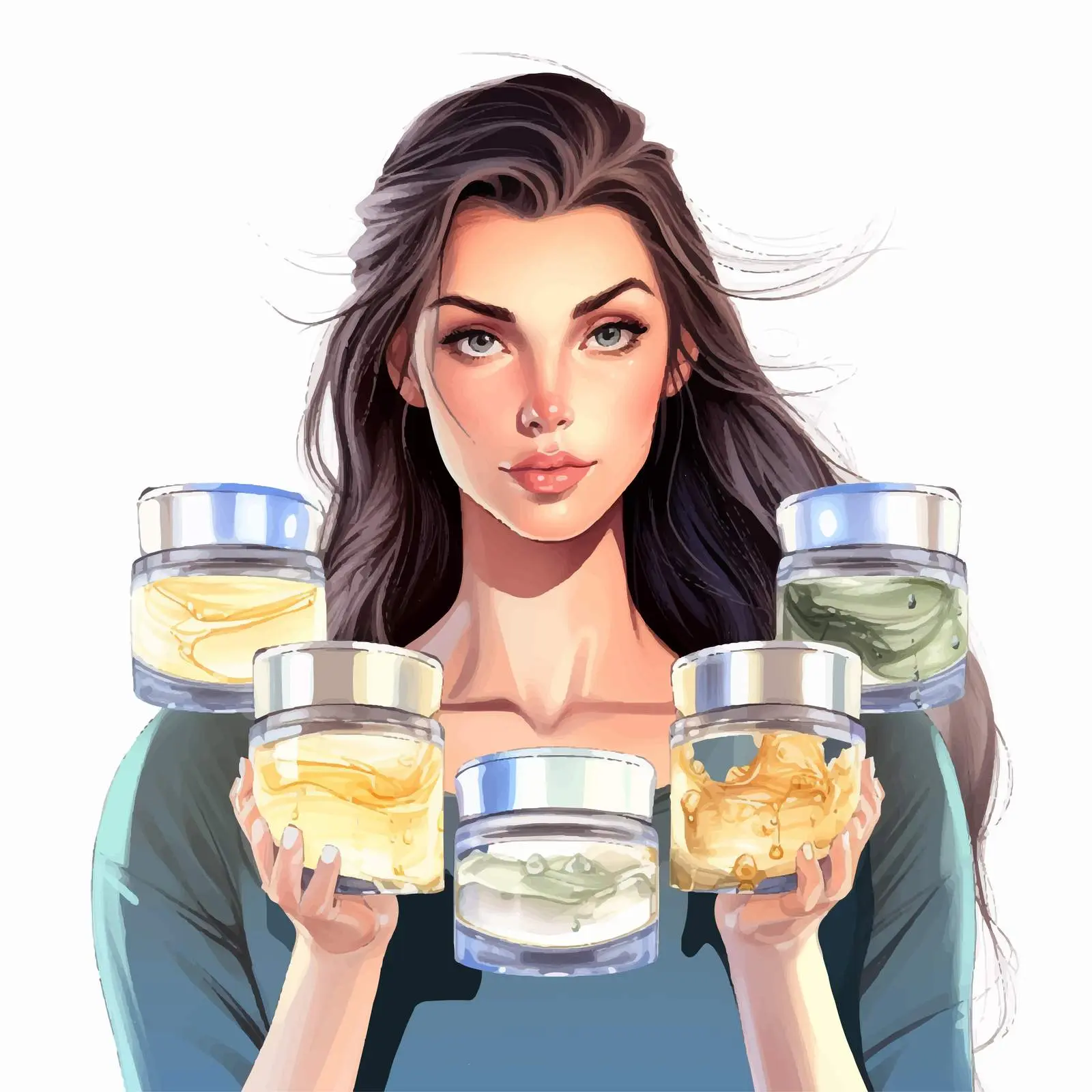 Beautiful Girl with Cream Jars Illustration – free jars image from Dotvec
