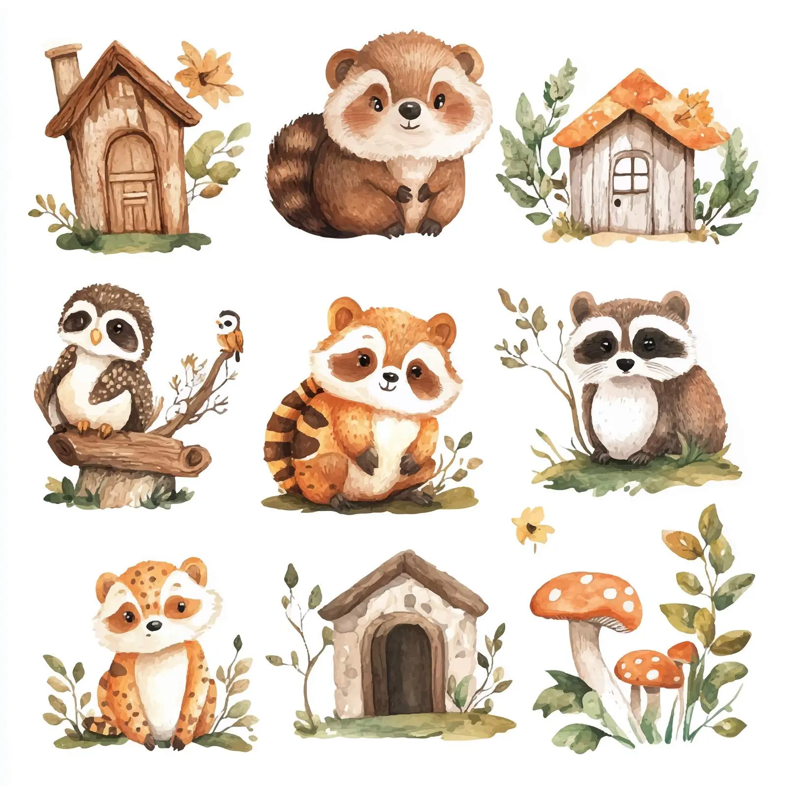 Woodland Creatures and Mushrooms Vector Illustration – free forest animals image from Dotvec