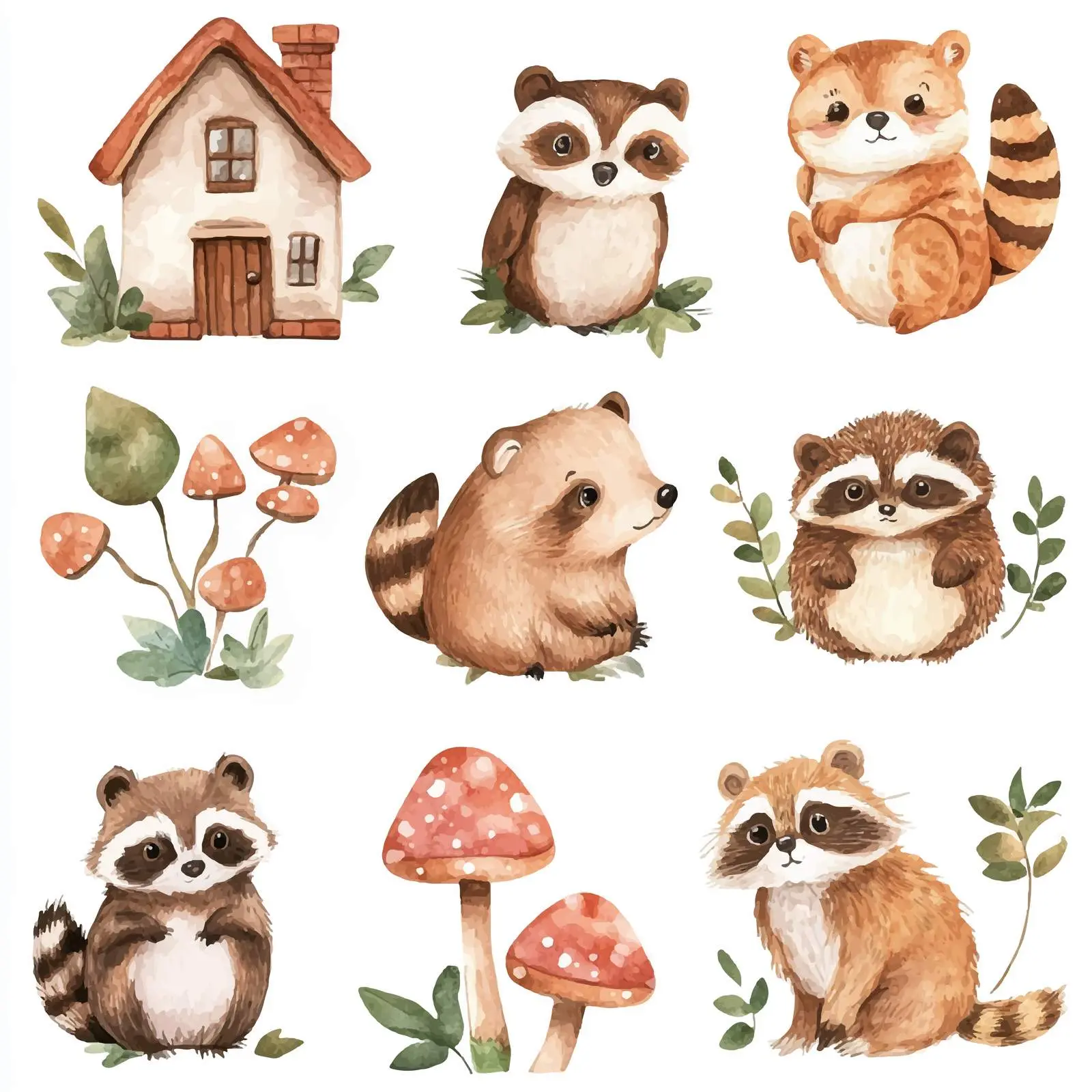 Cute Forest Animals and Mushrooms Illustration — free download from Dotvec