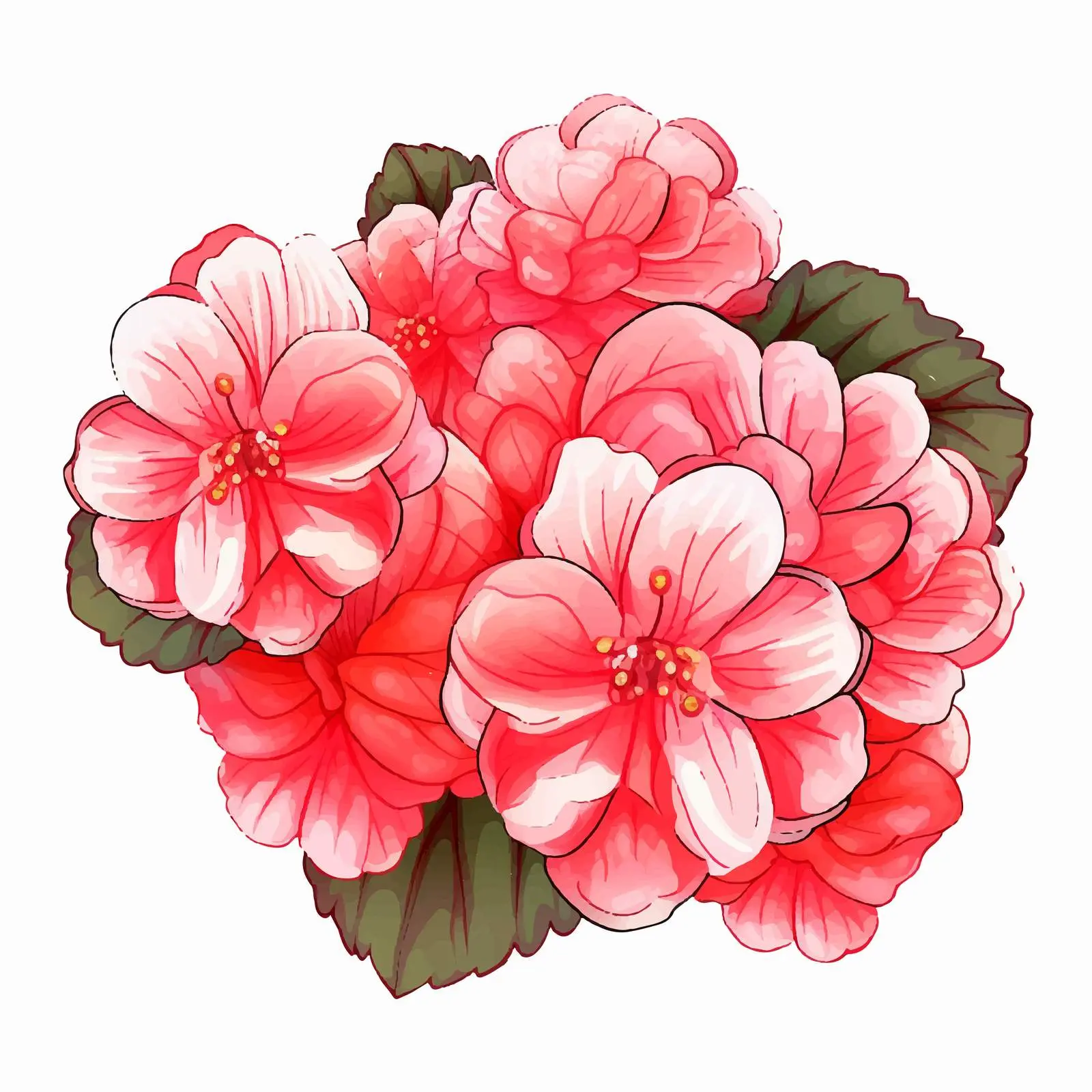 Begonia Flower Vector Line Illustration on White Background — free download from Dotvec