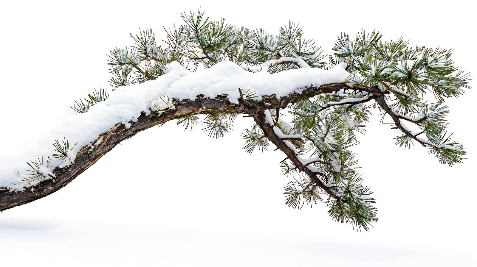 Snow-laden bent pine branch in forest — free download from Dotvec