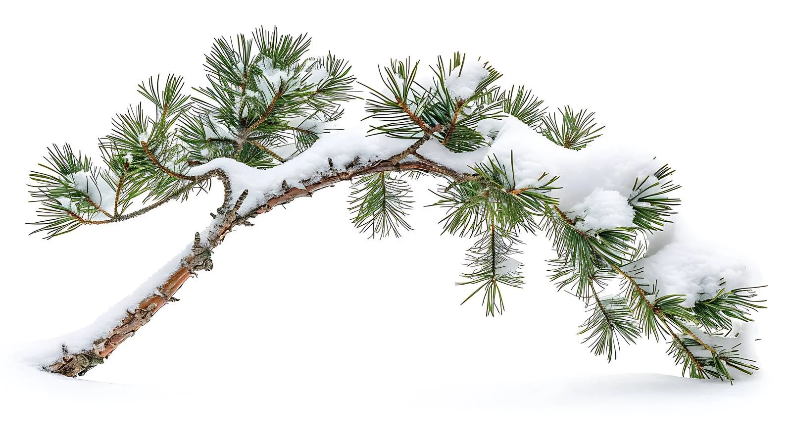 Snow-covered pine branch bending under weight — free download from Dotvec