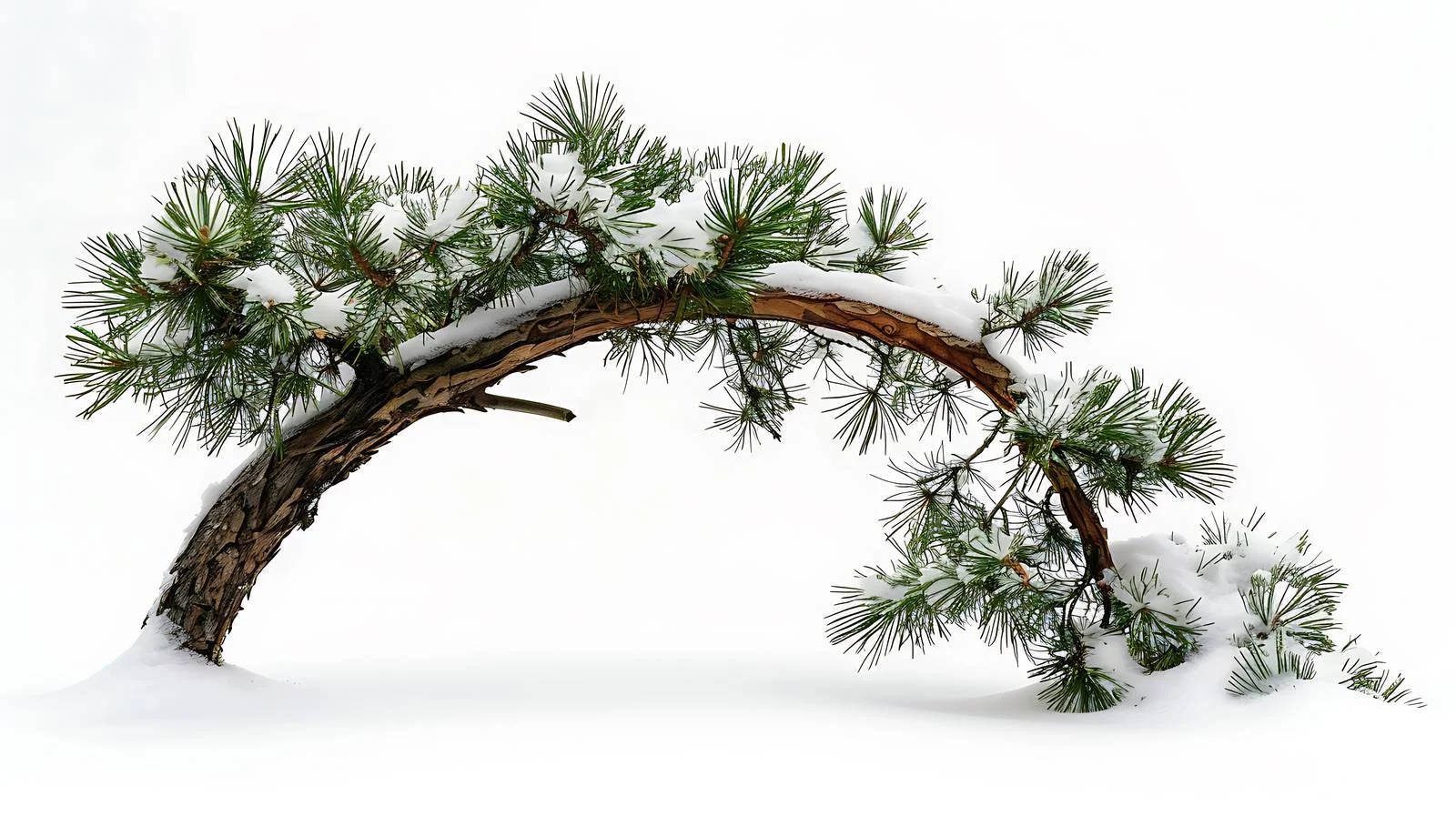 Snow-laden bent pine branch in forest — free download from Dotvec