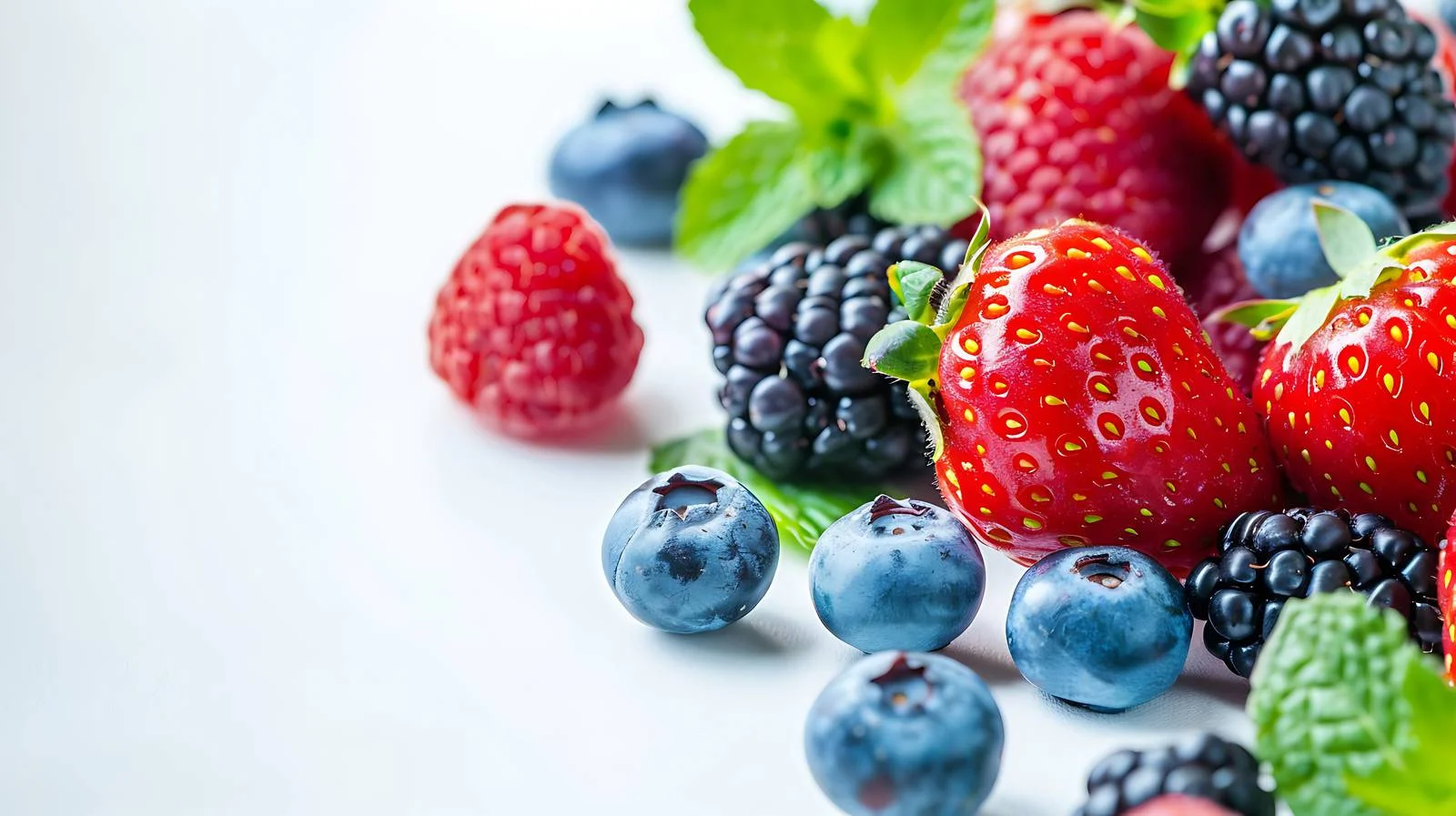 Colorful Berry Assortment Background with Mint — free download from Dotvec