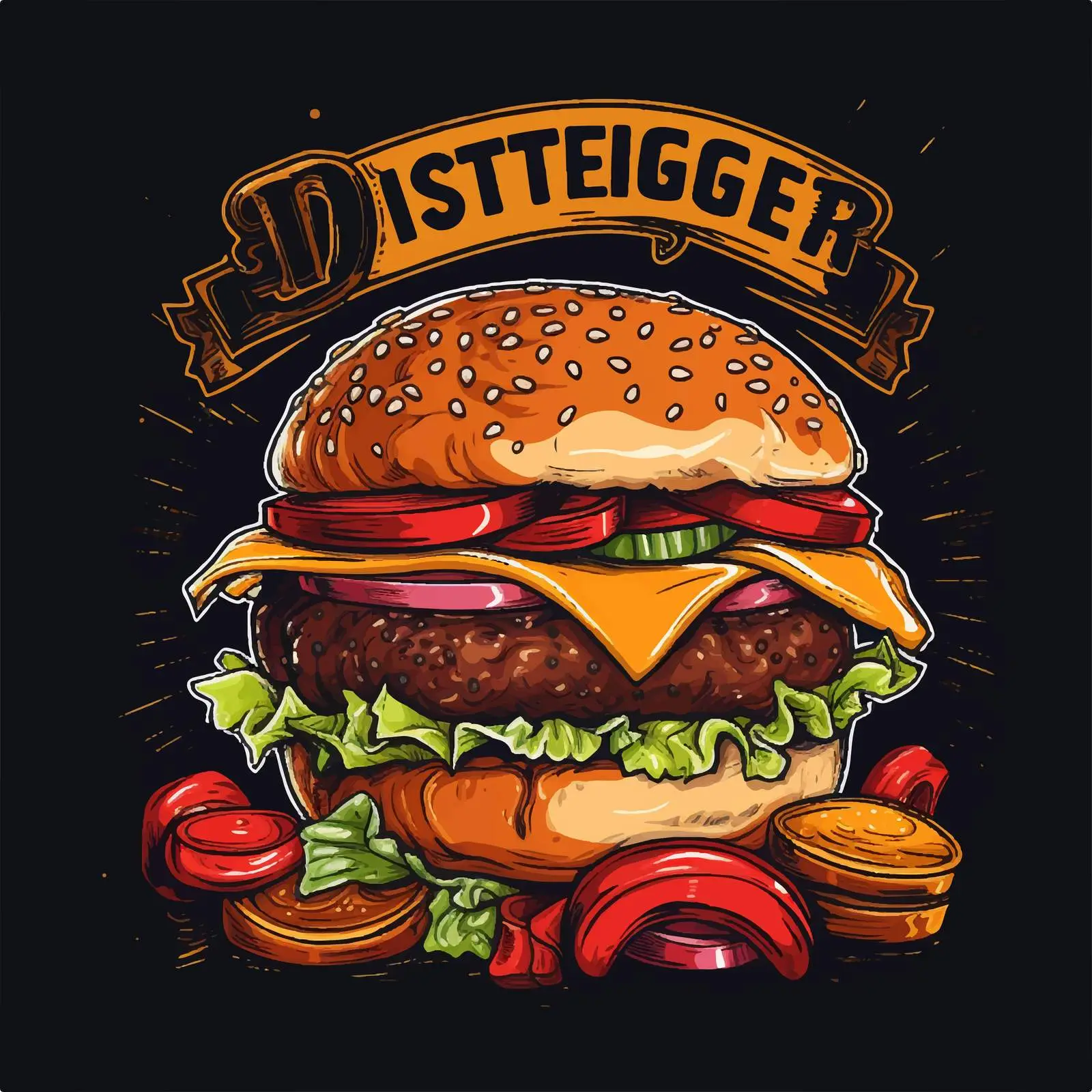 Colorful Hand-Drawn Burger Advertising Banner – free food marketing image from Dotvec