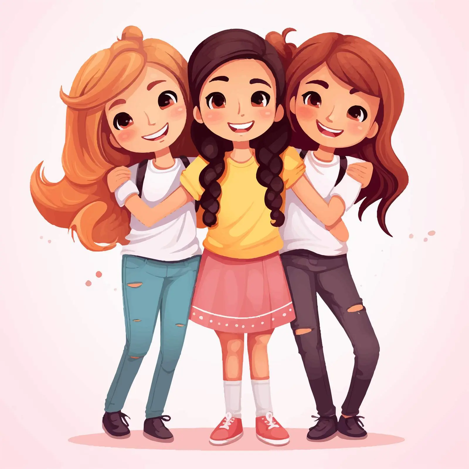 Cute Cartoon Characters with Best Friends Lettering — free download from Dotvec