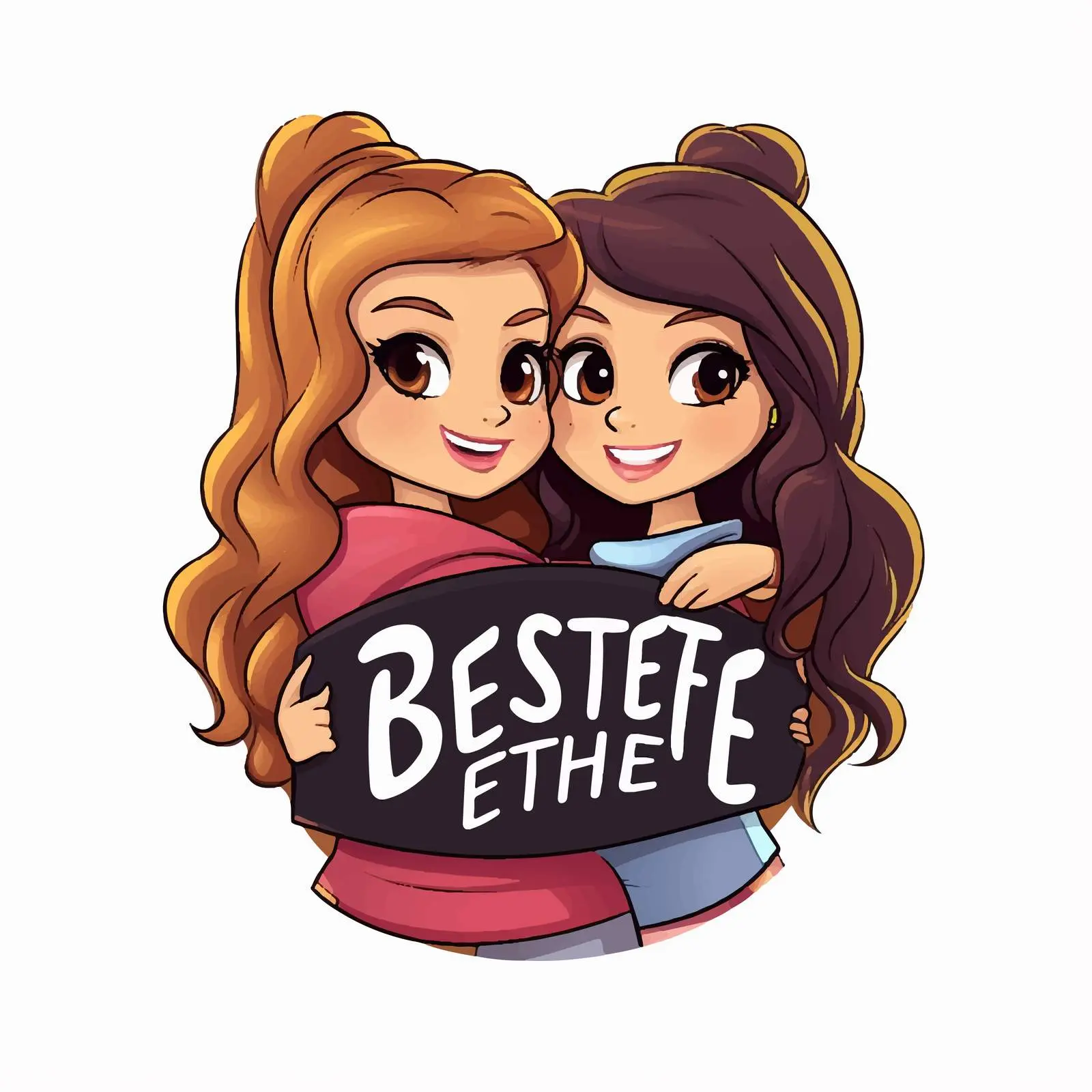 Bestie Forever Logo with Cartoon Girls Hugging — free download from Dotvec