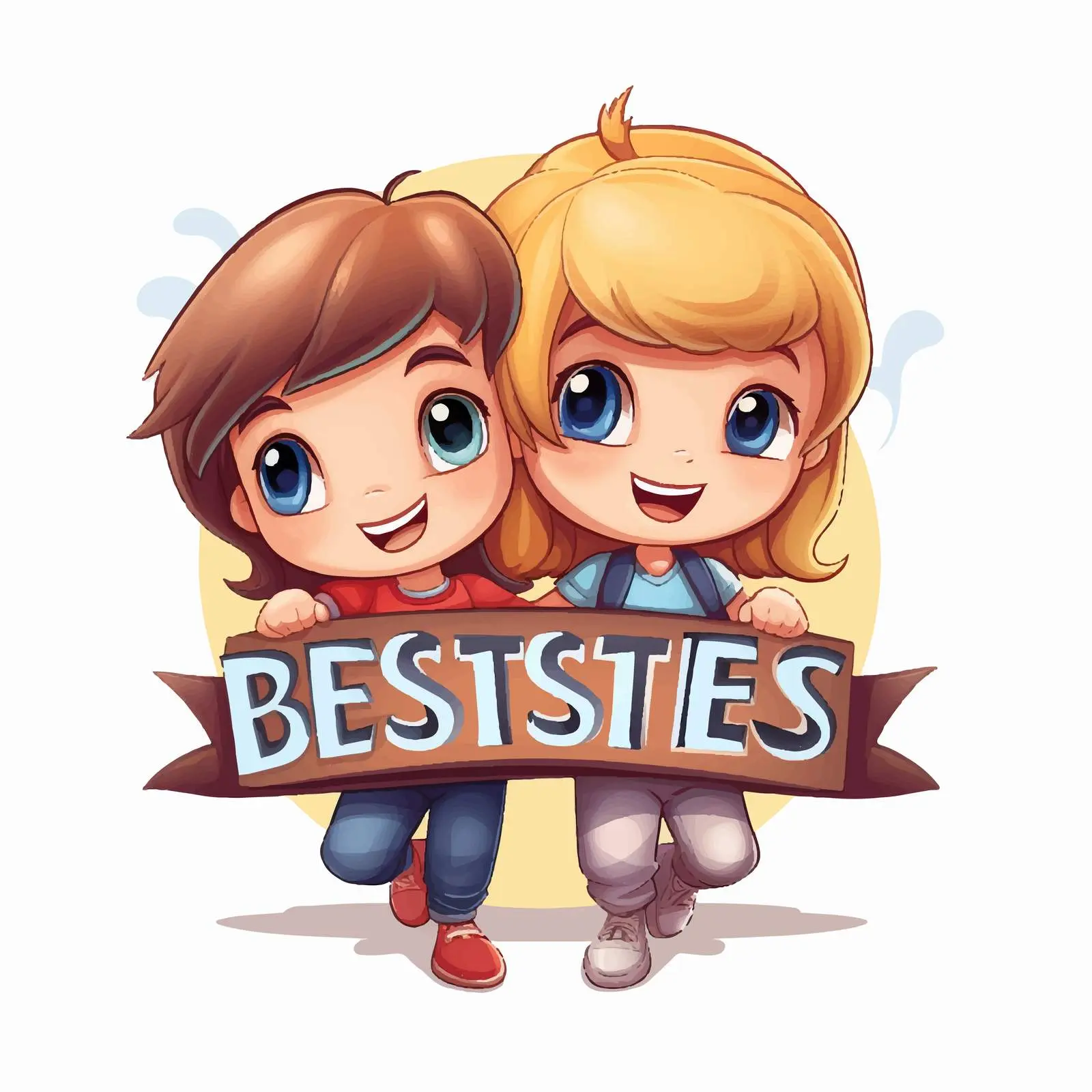 Besties Forever Typography Logo with Cartoon Characters — free download from Dotvec