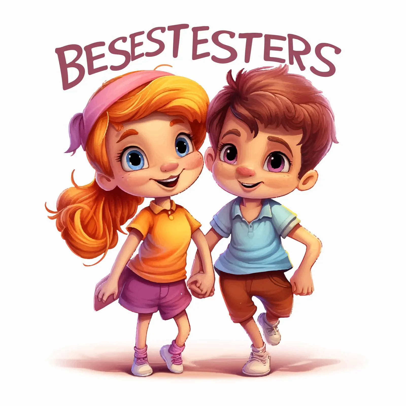 Besties Forever Typography Logo with Cartoon Characters — free download from Dotvec