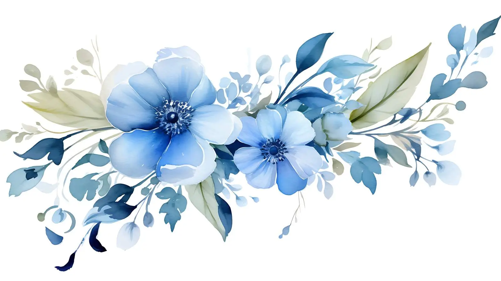 Vibrant Blue Flower with Snowberry Branches — free download from Dotvec