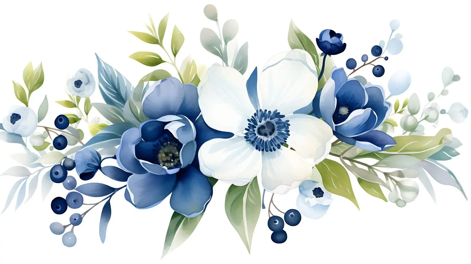 Blue Flower with Snowberry Branches — free download from Dotvec