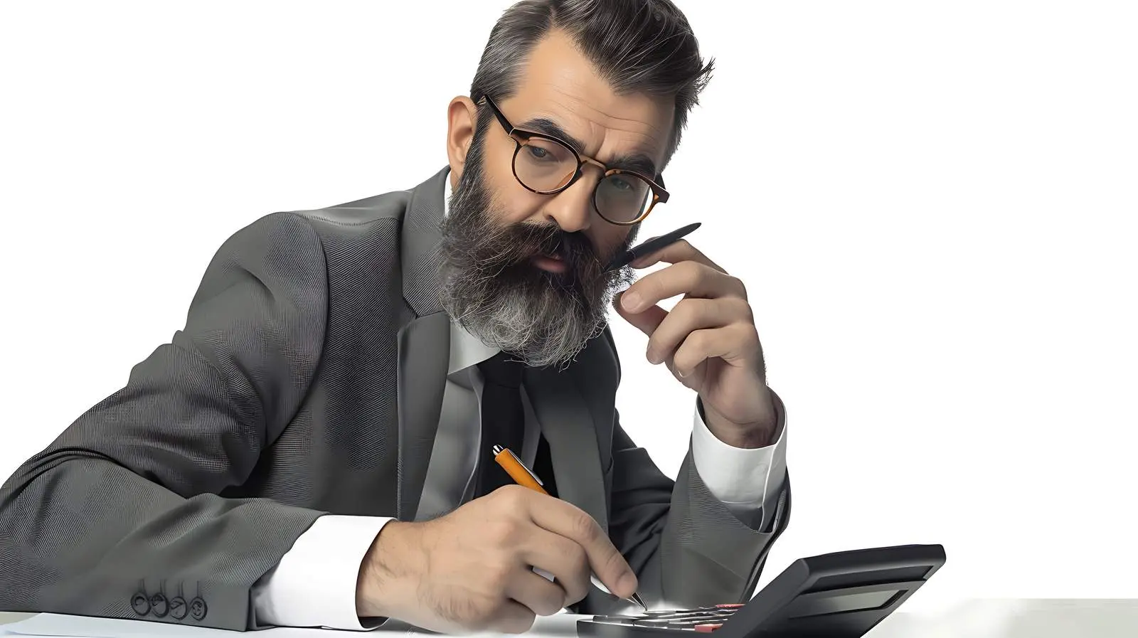 Boss Reviewing Calculations on Isolated Calculator – free analytics image from Dotvec