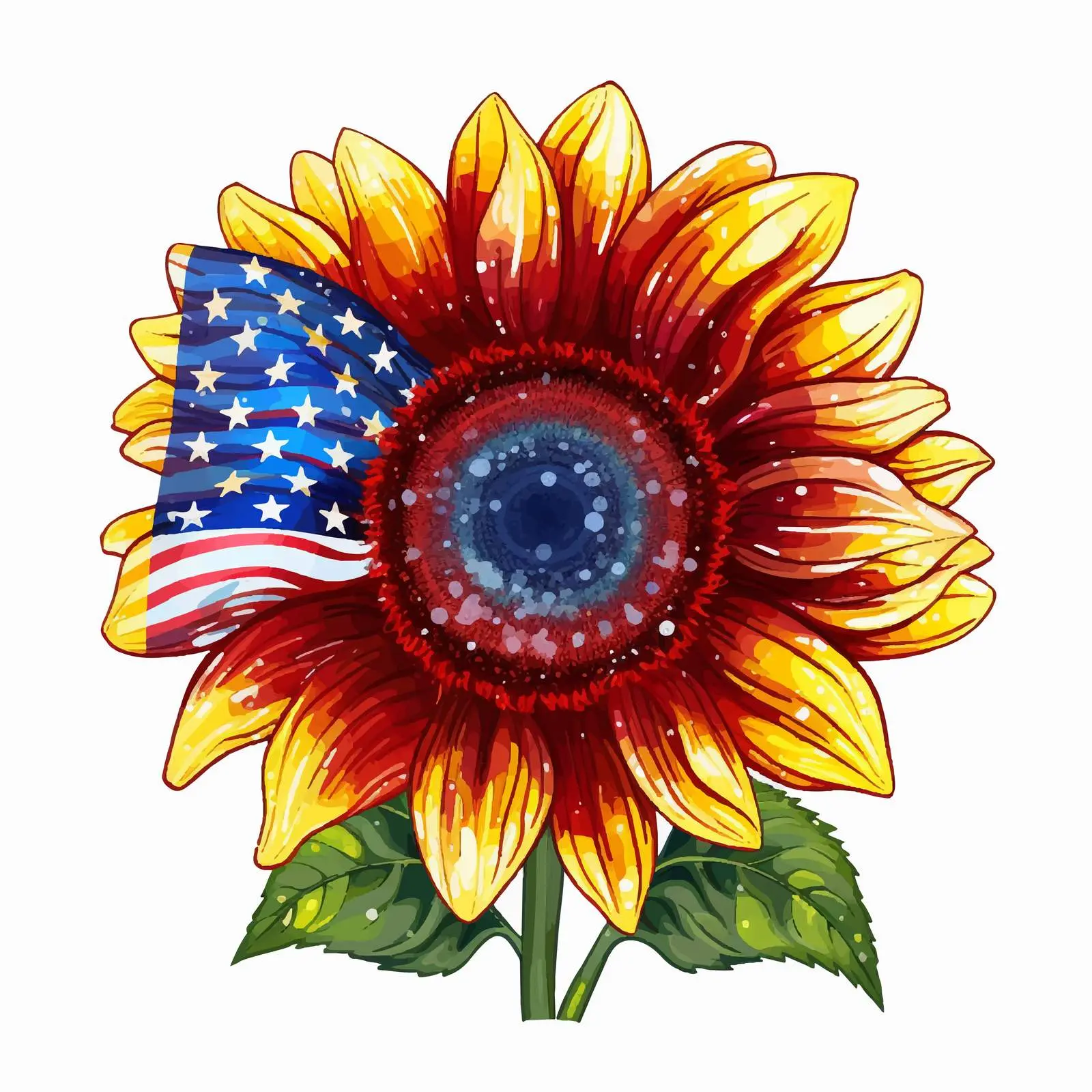 Glittering Sunflower in USA National Colors — free download from Dotvec
