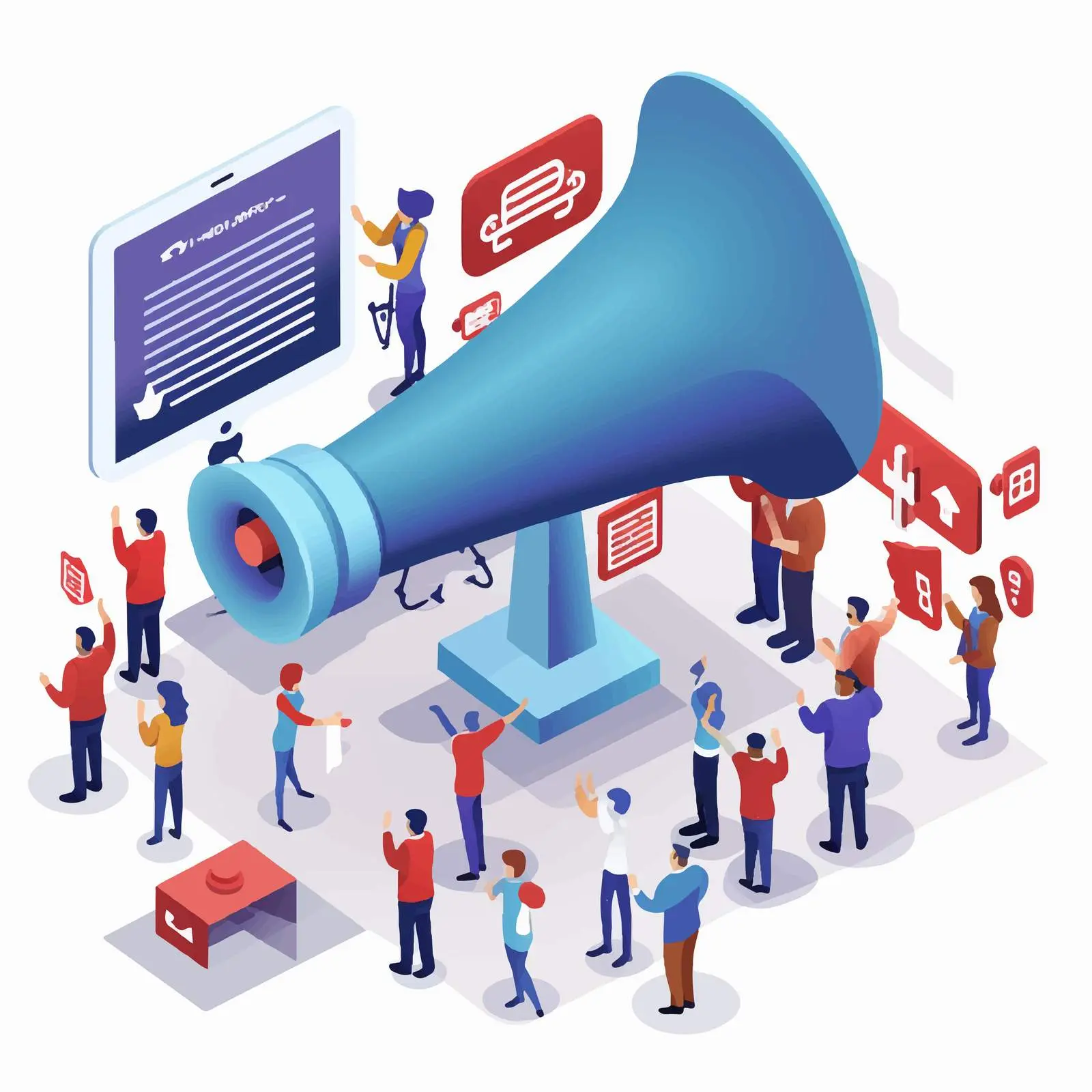 Megaphone Icon with Tiny People Managers — free download from Dotvec