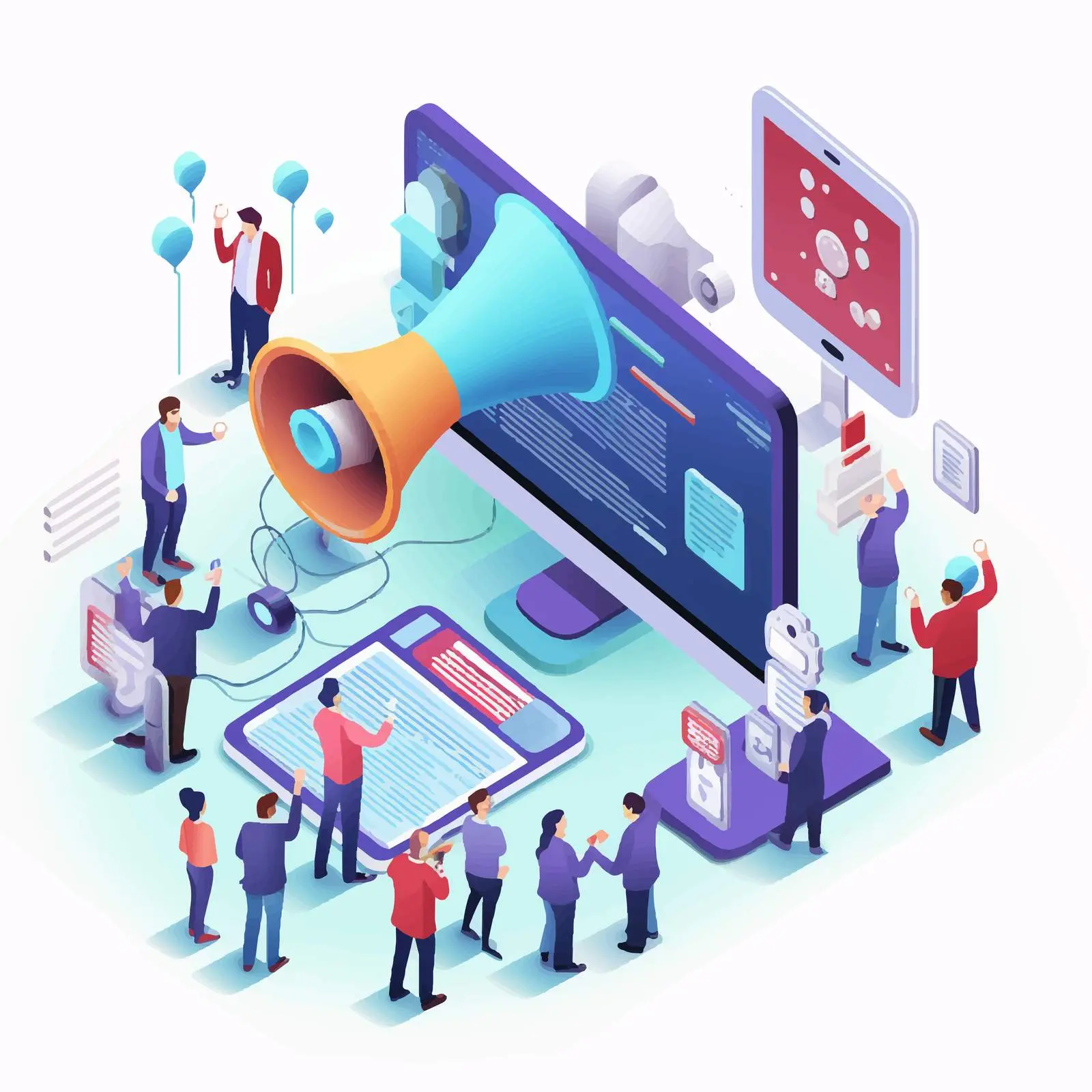 Electronic Megaphone with Tiny People Illustration – free noise image from Dotvec