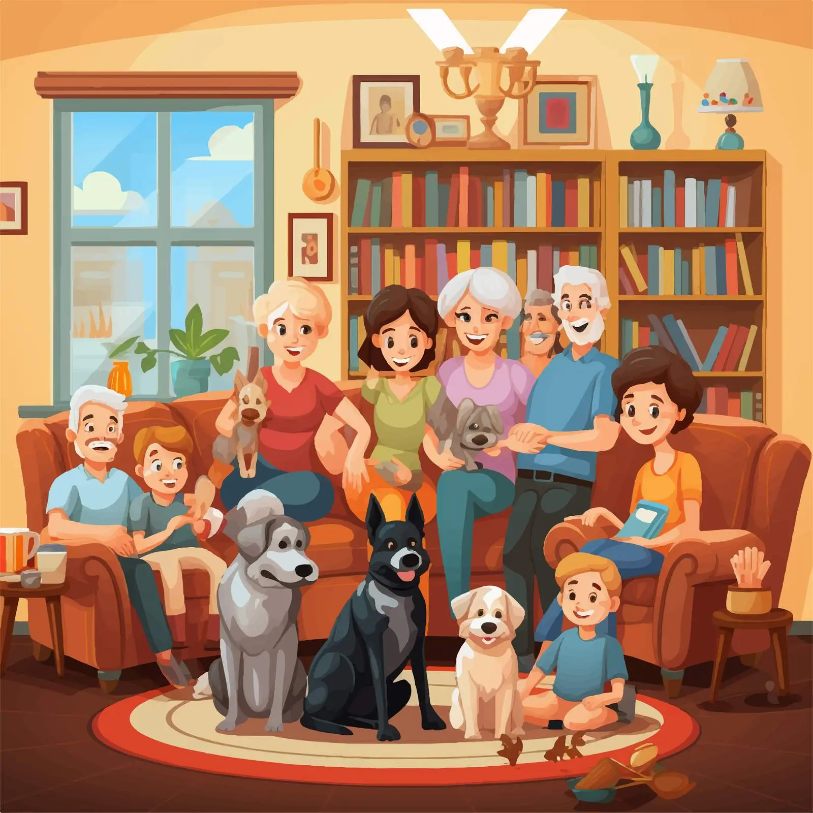 Large Family Enjoying Time with Pet in Living Room — free download from Dotvec