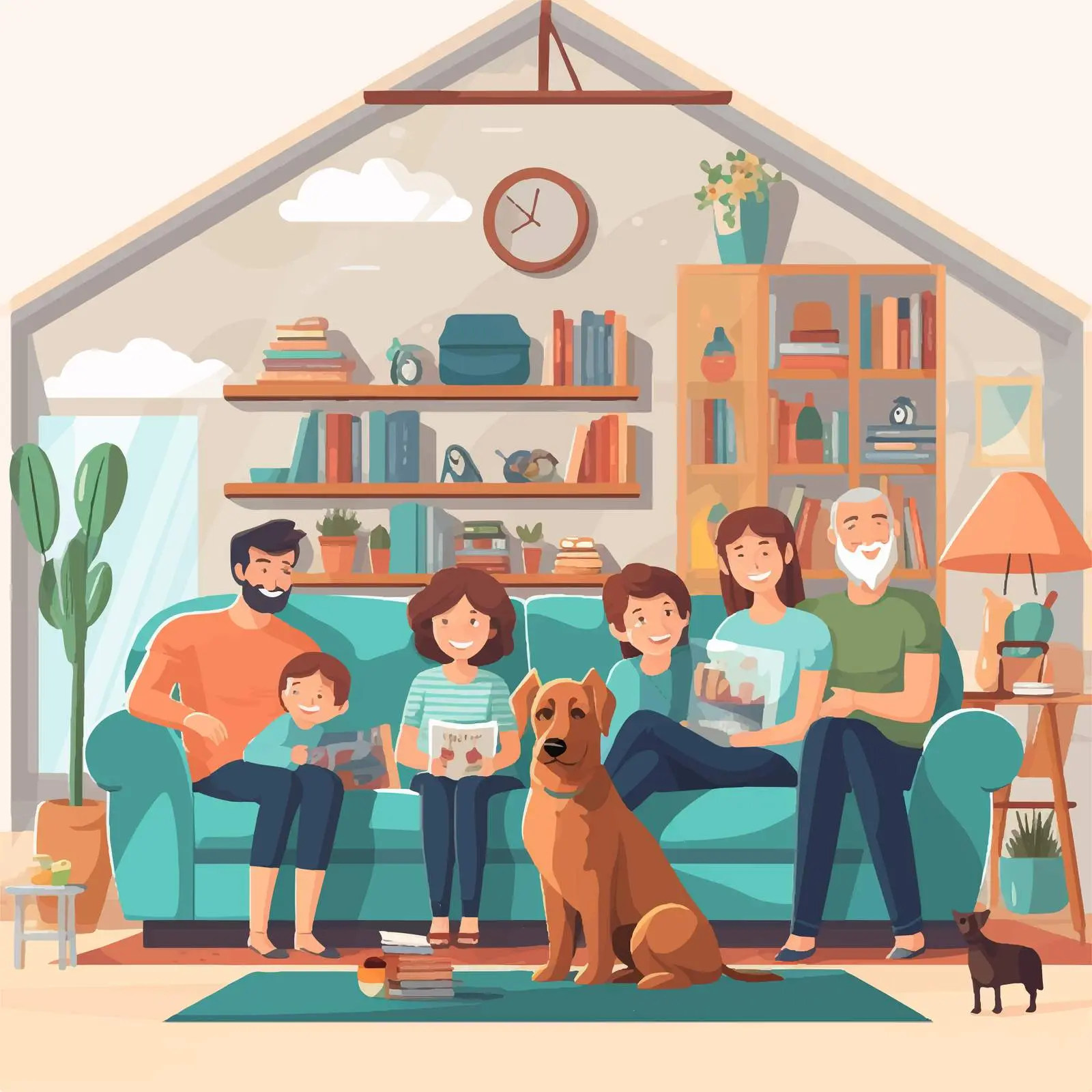 Family Scene with Pet in Living Room — free download from Dotvec