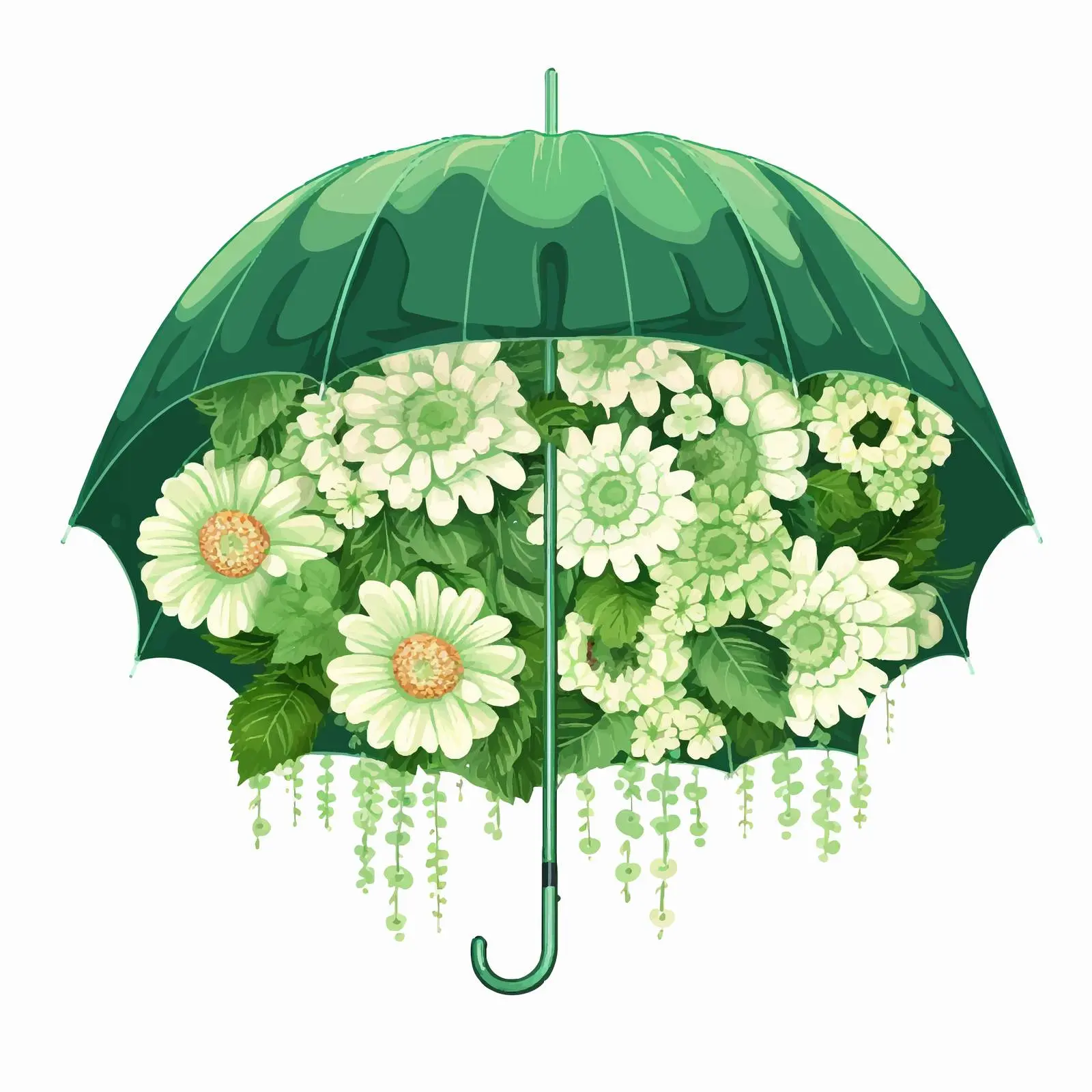 Retro Green Umbrella with Flowers Vector — free download from Dotvec