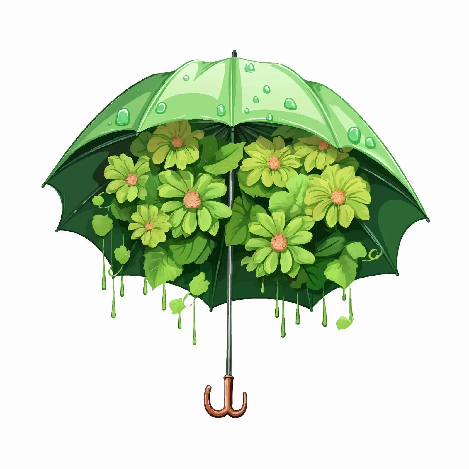 Retro Green Umbrella with Floral Design – free design vector image from Dotvec