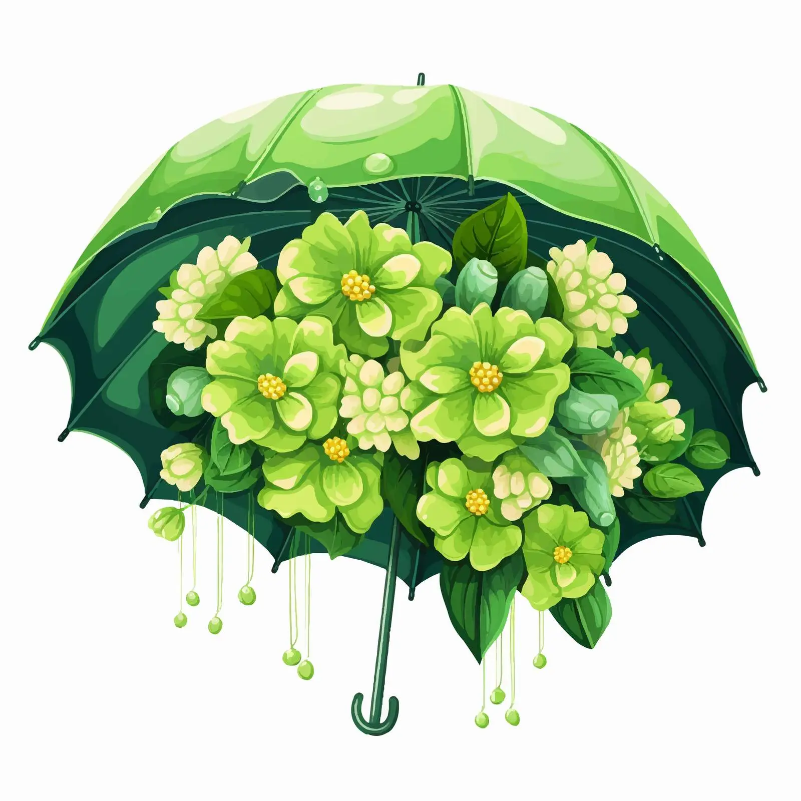 Retro Green Umbrella with Colorful Flowers — free download from Dotvec